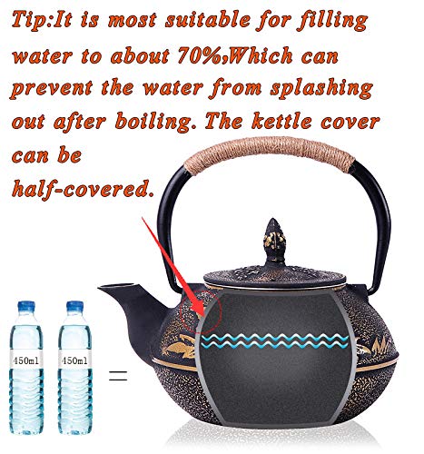 Premium Tetsubin Cast Iron Tea Kettle - Authentic Japanese Fish Pattern Design with Stainless Steel Infuser - 30.4oz Capacity - Perfect for Traditional Tea Ceremonies & Home Brewing