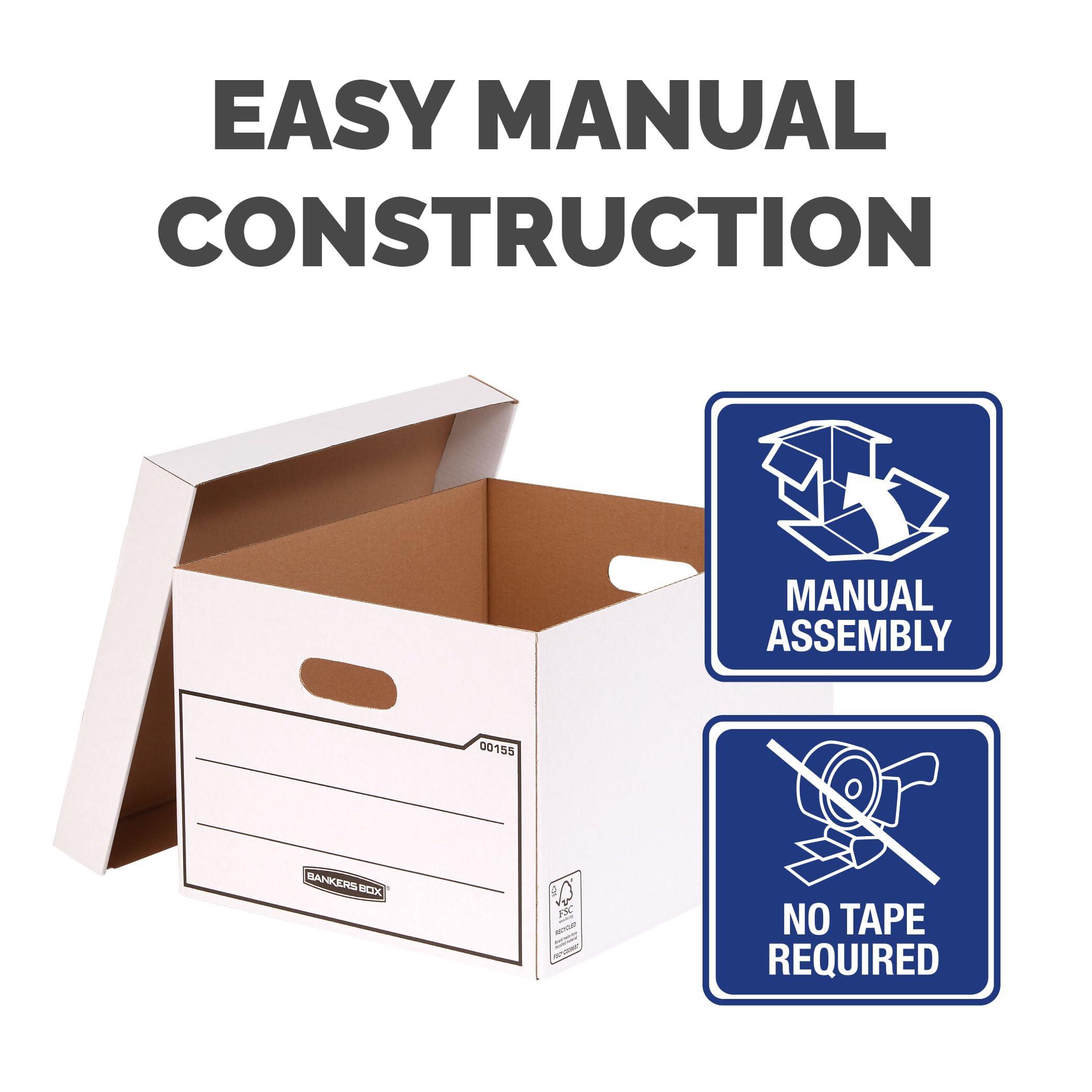 10 Heavy Duty Bankers Boxes with Lids - Durable Storage for Office & Moving (32x26x39cm)