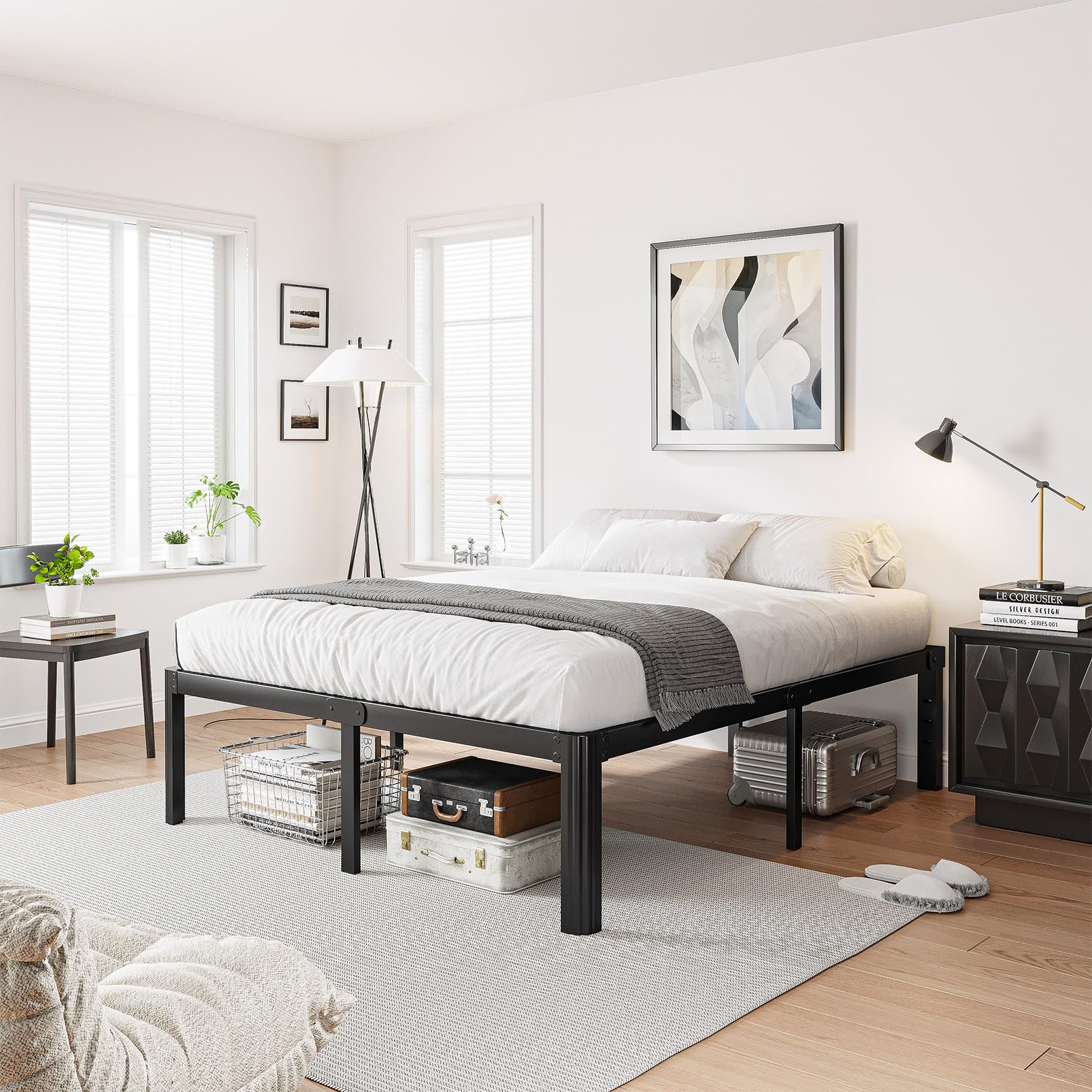 18 Inch Heavy Duty Metal King Bed Frame - No Box Spring Needed, Noise Free & Easy Assembly, Black - Perfect for Master Bedrooms & Guest Rooms