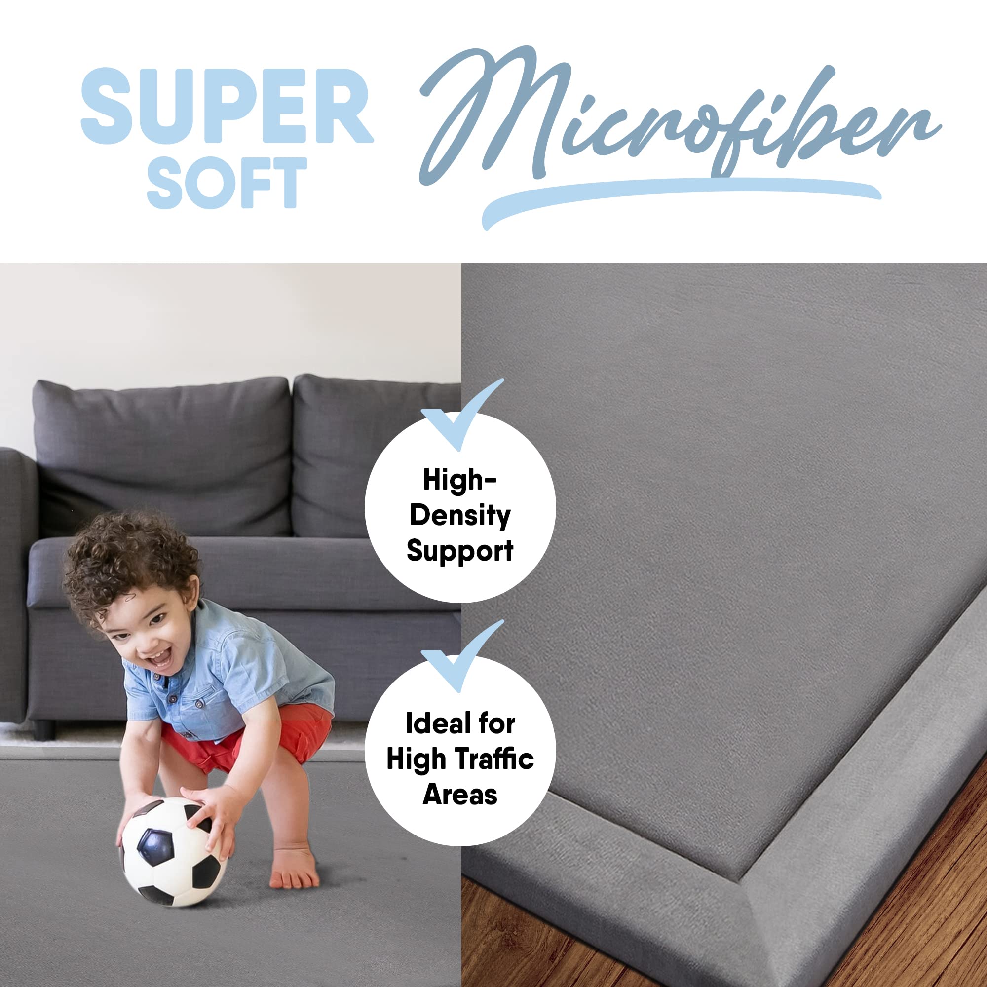 Premium Microdry Memory Foam Area Rug - 3'x5' Light Grey Soft Microfiber Carpet with Built-in Rug Pad | Stain & Fade Resistant Living Room Rug for Bedroom, Kids Room & Nursery | Cozy Home Decor for Family Spaces
