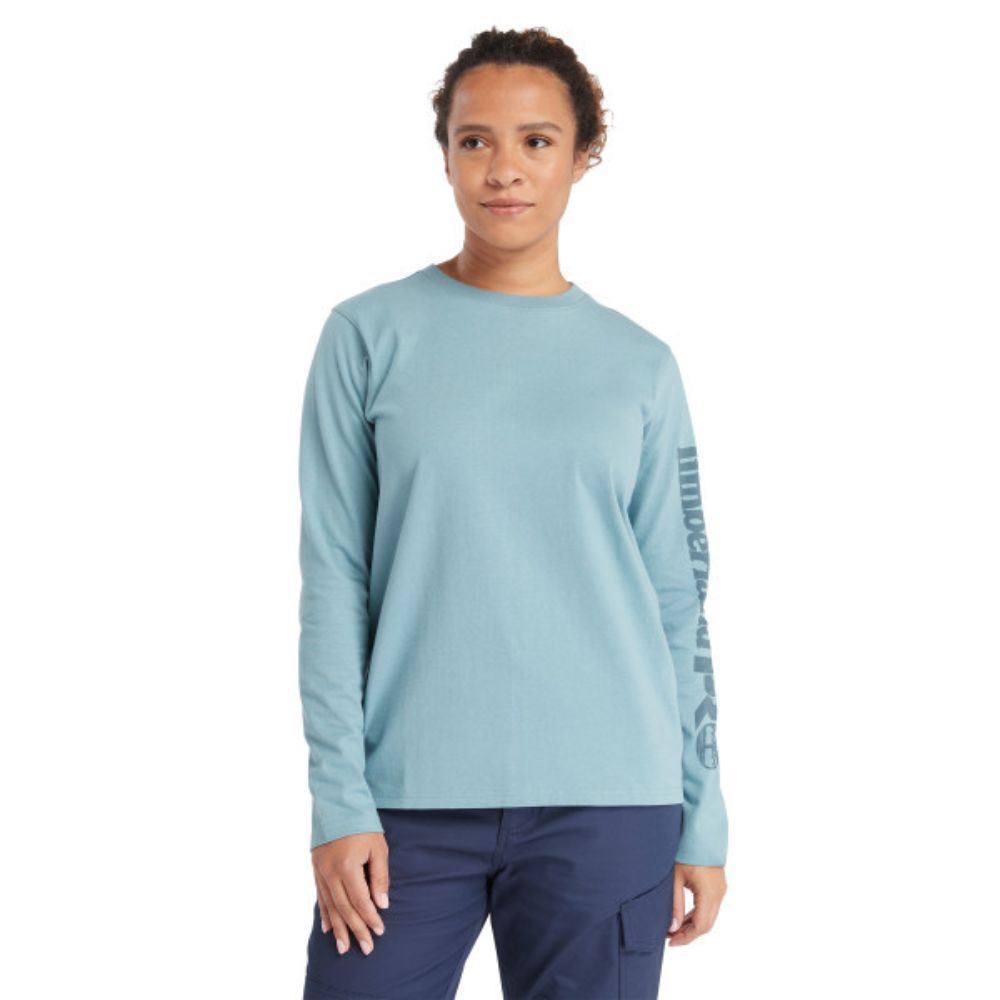 Timberland PRO® Women's Cotton Core Long Sleeve T-Shirt - Comfortable Workwear & Outdoor Shirt (Blue) | Perfect for Construction, Hiking & Casual Wear