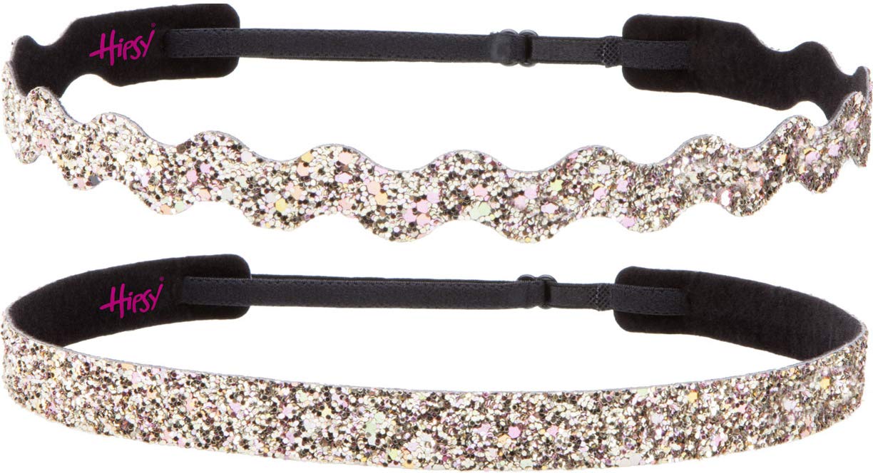 Sparkly Adjustable No-Slip Bling Headbands for Women, Girls & Teens - 2 Pack Mixed Rose Gold & Glitter - Perfect for Workouts, School, and Everyday Fashion