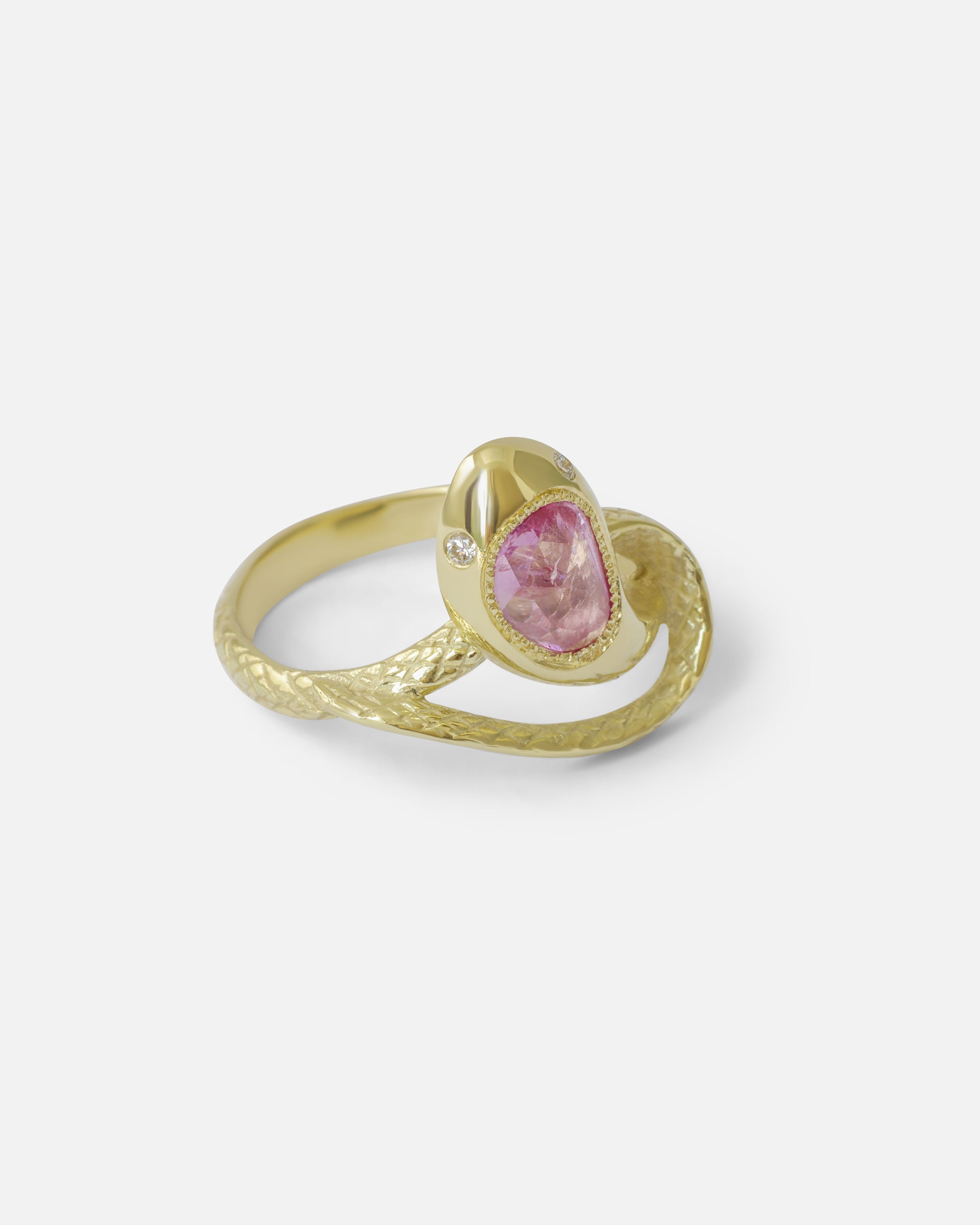 Rose Ophidia Ring - 14K Gold Plated Rose Cut Pink Sapphire Jewelry for Women, Elegant Gift for Anniversary, Valentine's Day & Special Occasions