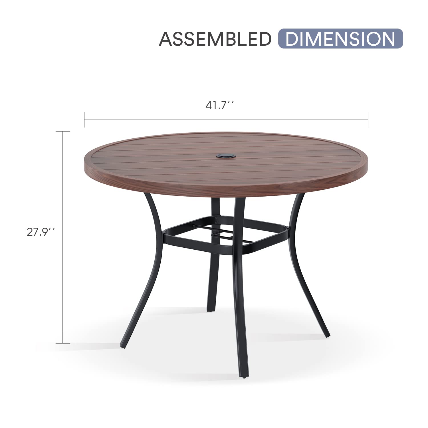 VICLLAX 42 Inch Round Outdoor Patio Dining Table with Metal Slatted Tabletop & Adjustable Umbrella Hole - Walnut Finish for Deck, Lawn, Garden, Backyard | Perfect for Outdoor Entertaining, BBQs, and Family Gatherings
