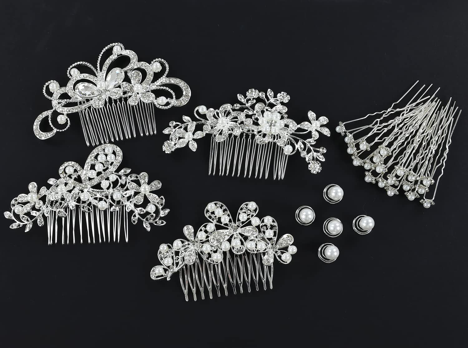 Sparkly Silver Rhinestone Pearl Hair Combs & Pins - 36 Pack Bridal Hair Accessories Set for Women, Girls, Brides & Bridesmaids | Wedding, Prom, Party, Special Occasion Hairstyle Decorations