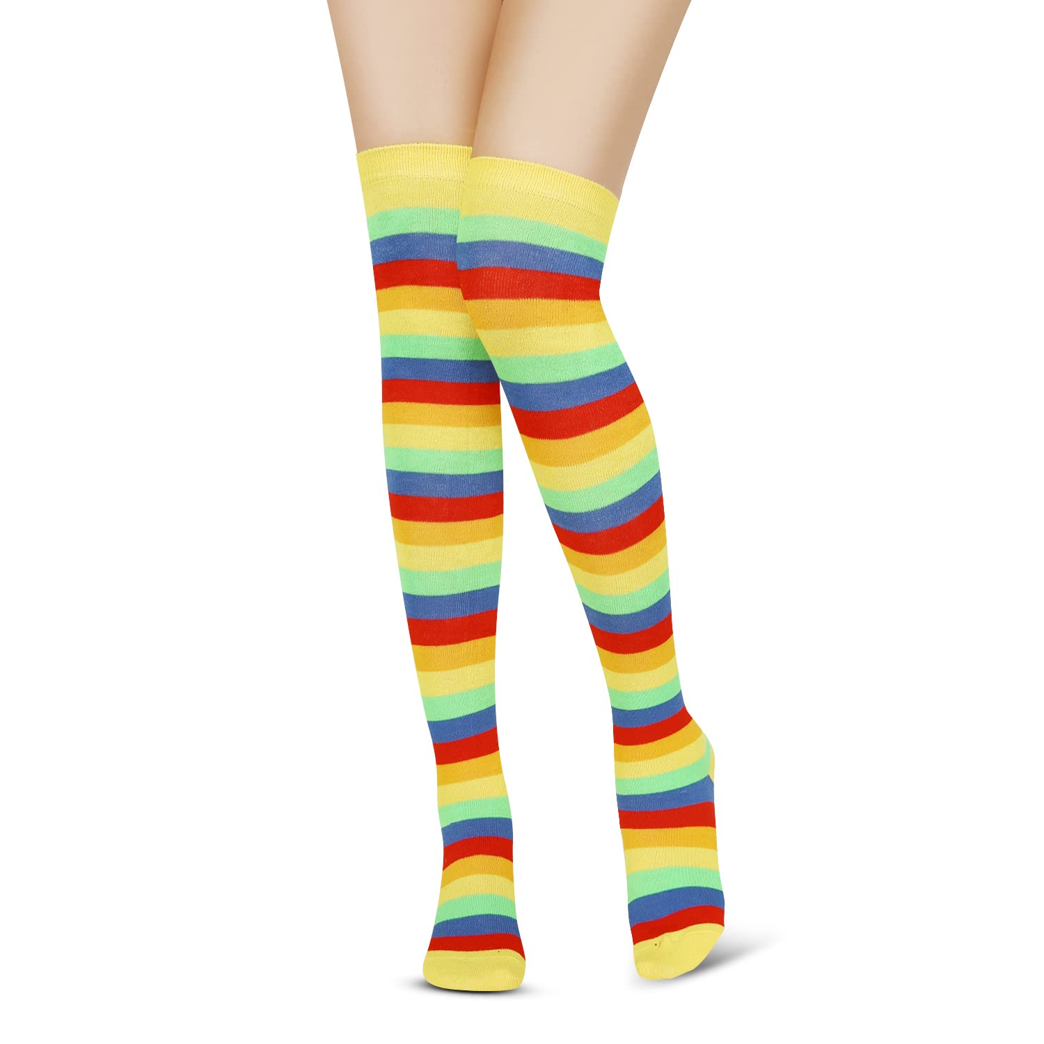Benefeet Women's Striped Thigh High Socks & Arm Warmers Set with Fingerless Gloves - Over Knee High Stockings for Halloween Costumes, Cosplay, and Winter Fashion