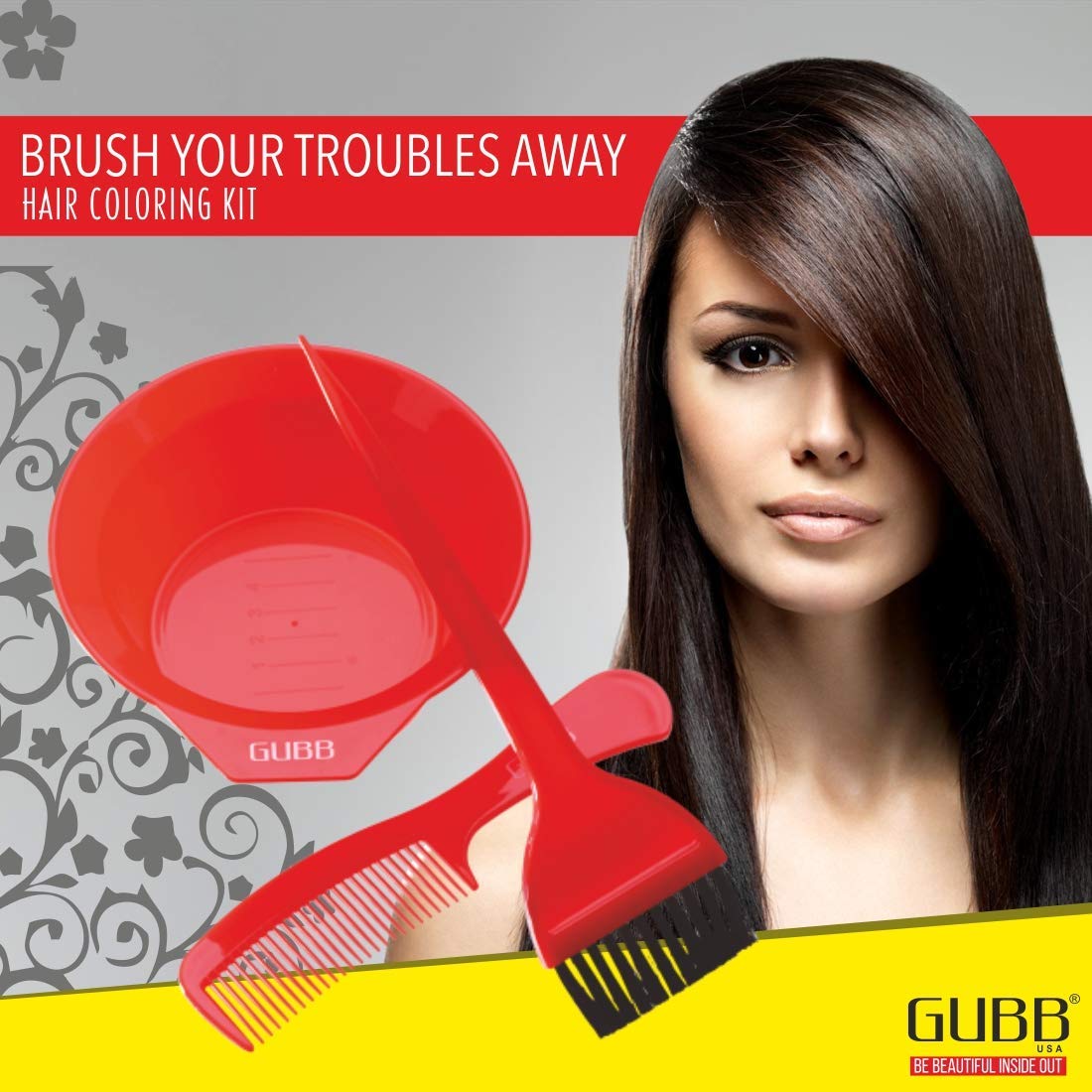 GUBB Professional Hair Dye Kit - Small Hair Coloring Brush with Strong Nylon Bristles, Tail Comb & Mixing Bowl for Salon-Quality Hair Coloring, Henna, and Mehndi Application | Reusable, Easy to Clean | Perfect for At-Home Hair Treatments, DIY Beauty, and Professional Styling