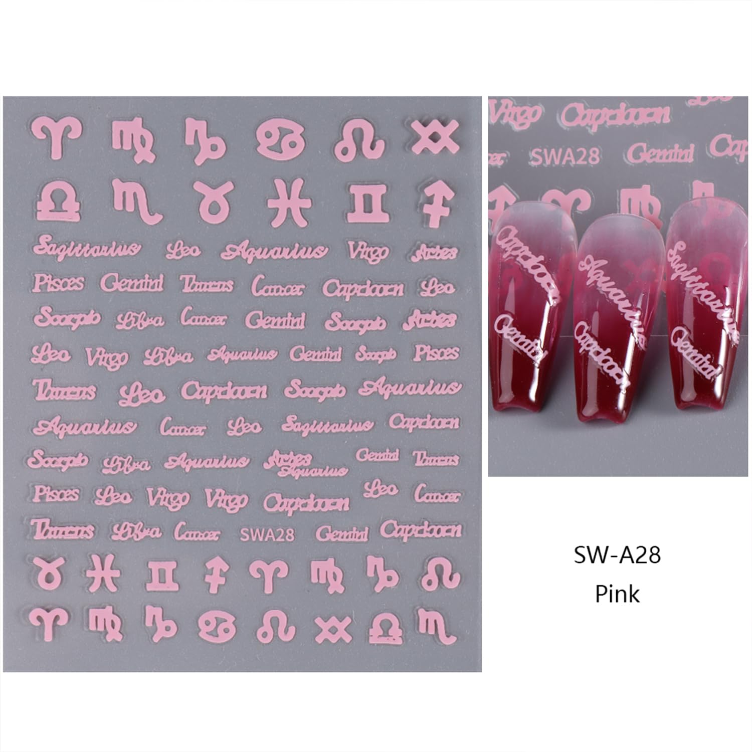 6 Sheets Letter Nail Art Stickers - 3D Self-Adhesive Gold Silver Pink Alphabet A-Z Nail Decals for DIY Manicure | Zodiac & Custom Nail Designs for Women | Perfect for Parties, Weddings, and Special Occasions
