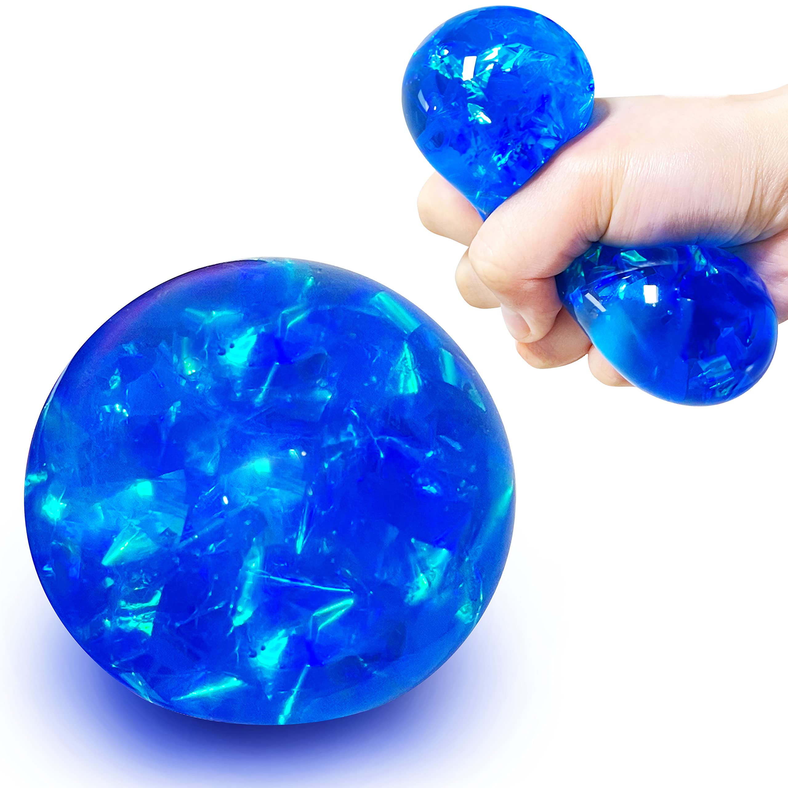 Blue Glitter Stress Balls for Kids & Adults - Squeeze & Stretch Sensory Fidget Toys for Anxiety Relief, Party Favors & Easter Basket Stuffers - Perfect for Office, Classroom & Travel Stress Management