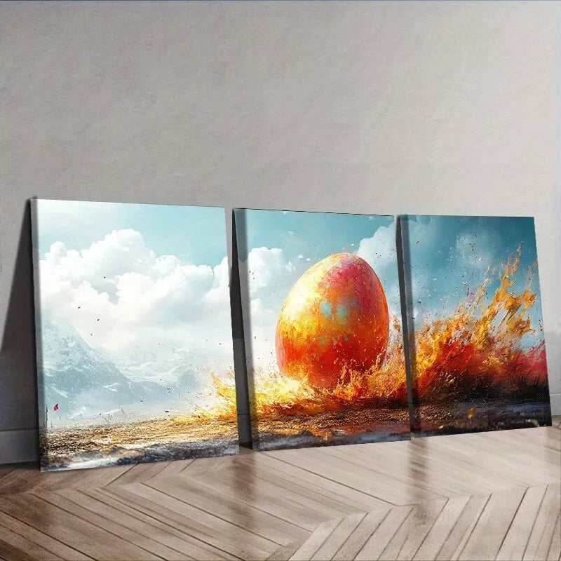 3pcs Vibrant Easter Eggs Colorful Wall Art Set - Framed Canvas 40x60cm - High Quality Print - 100% Australian Made - Ready to Hang - Perfect for Easter Decor, Living Room & Nursery Wall Decor