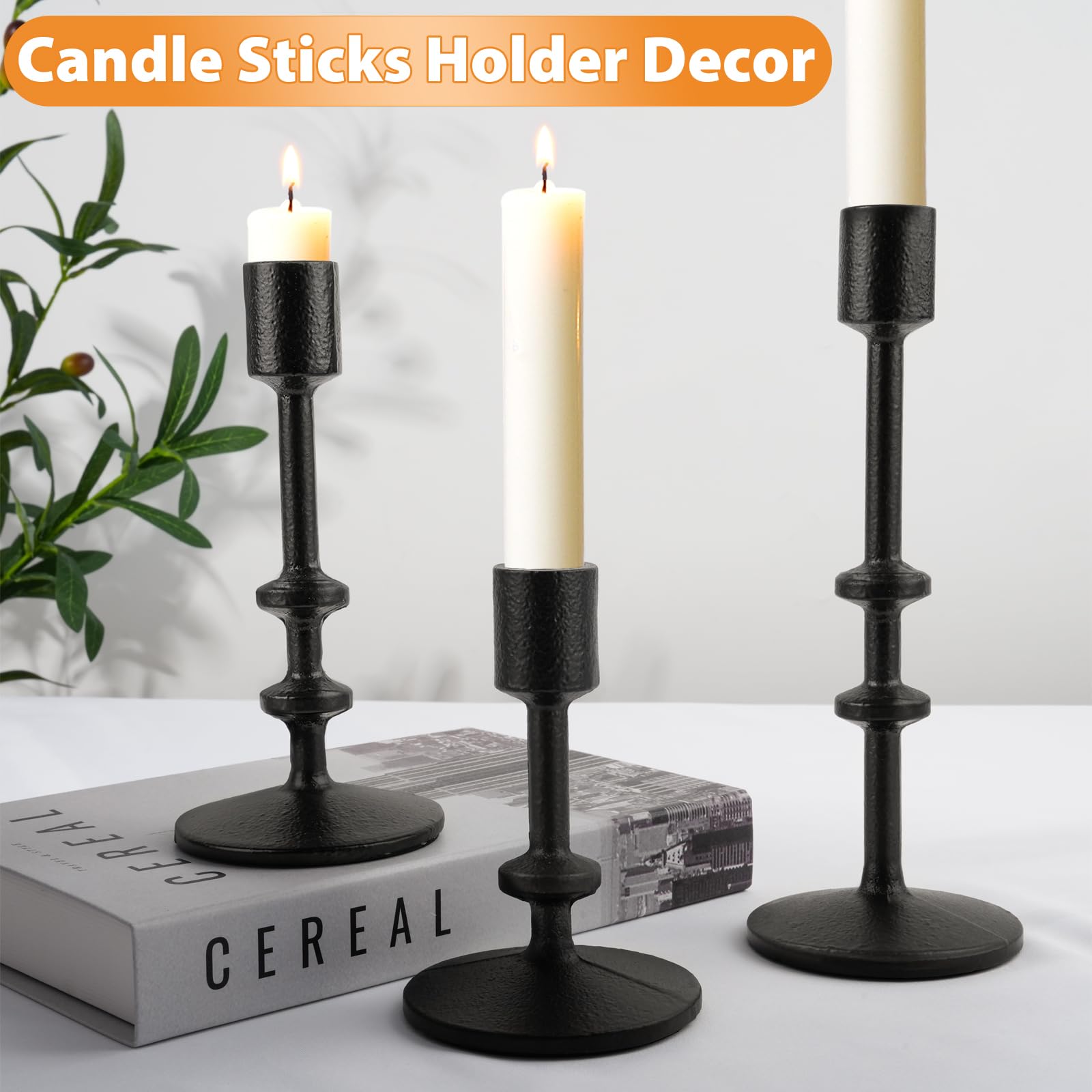 Modern Black Candlestick Holders Set of 3 - Elegant Taper Candle Holders for Home Decor, Weddings, Birthdays & Christmas - Stylish Centerpiece for Living Room, Dining Table & Party Decorations