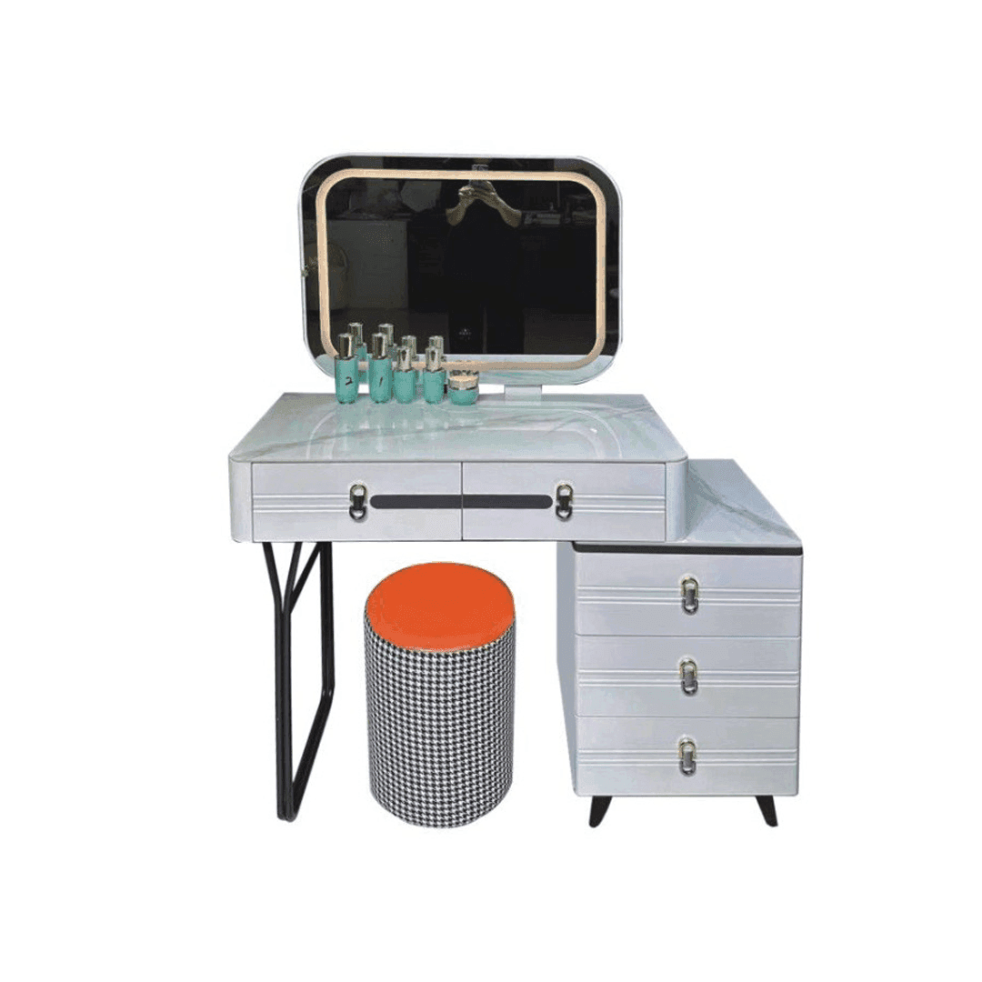 Lainey Extendable Vanity Dressing Table Set with Jade Stone Top - Perfect for Bedroom Makeup & Jewelry Organization, Spa-Style Beauty Station