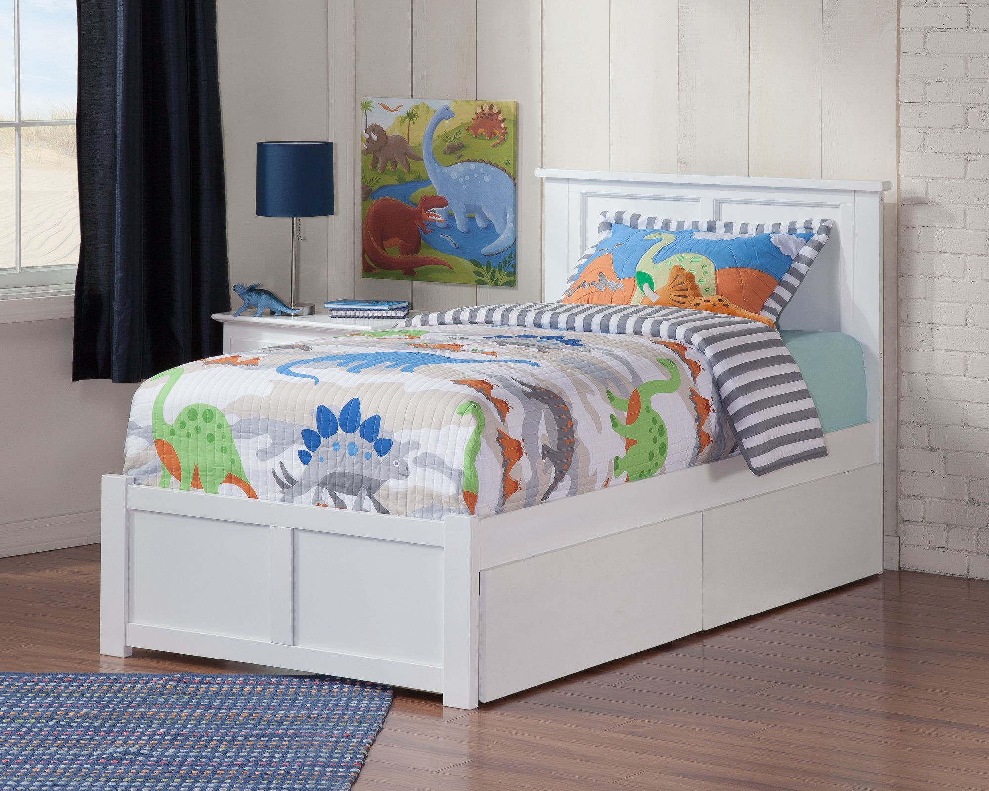 AFI Madison Twin Platform Bed with Footboard, Storage Drawers & USB Charger - White Wooden Bed Frame for Small Spaces | Perfect for Kids Rooms, Guest Bedrooms & Studio Apartments