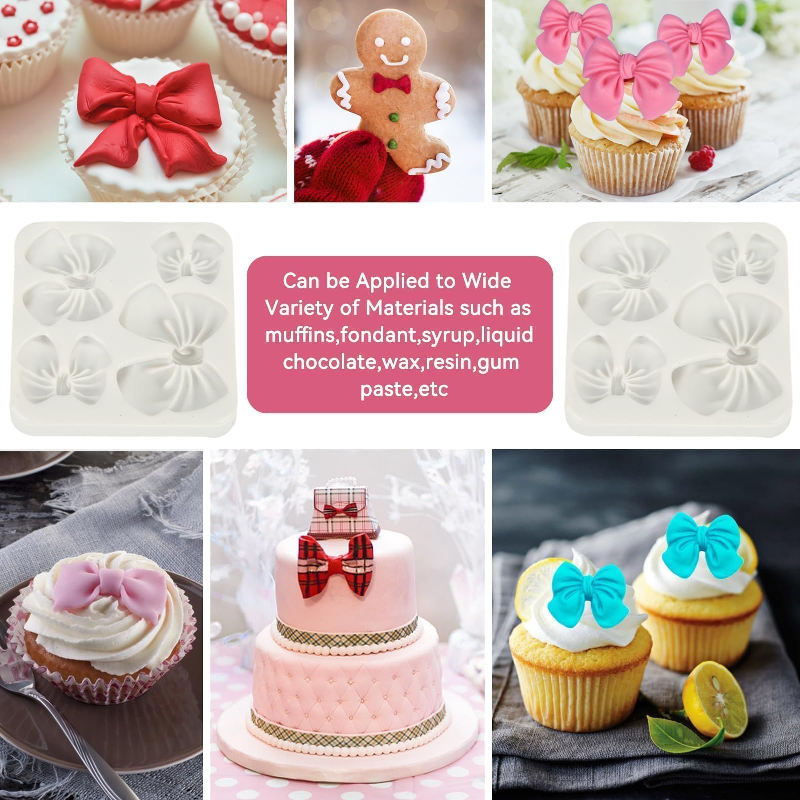 2-Piece Mini Silicone Fondant Bow Molds for Cake, Cupcake, Candy & Chocolate Decoration | Cartoon Bow Chocolate Molds | Perfect for Birthday Parties, Wedding Cakes & DIY Dessert Decorating