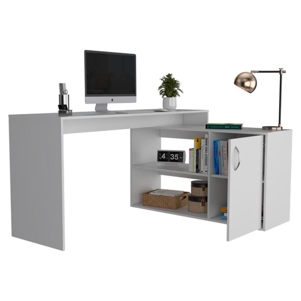 White TUHOME Axis L-Shaped Desk - Engineered Wood for Home Office
