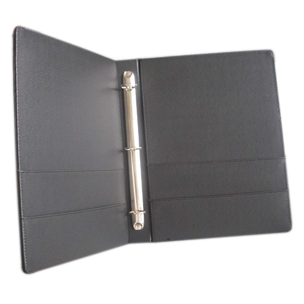 KINGFOM A4 Faux Leather Padfolio - Professional 3 Ring Binder Business Organizer with Card Holder, Document File Folder for Office, School & Meetings (Black) - Perfect for Presentations, Interviews & Daily Organization