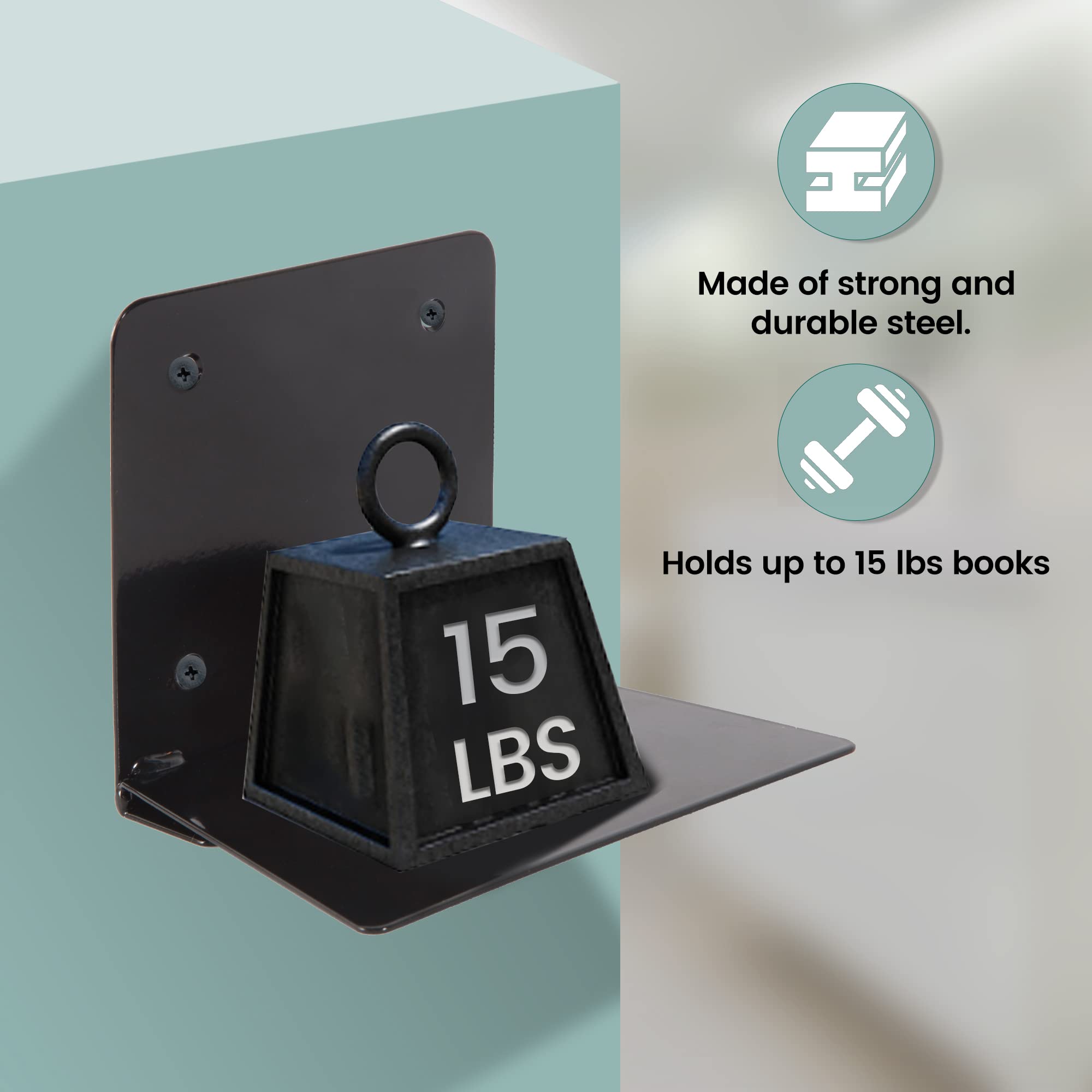 STORAGE MANIAC Floating Bookshelves - Heavy Duty Steel Wall Mounted Invisible Shelves (4-Pack, Black) - Perfect for Bedroom, Living Room & Office Decor - Organize Books, Photos & Decorative Items