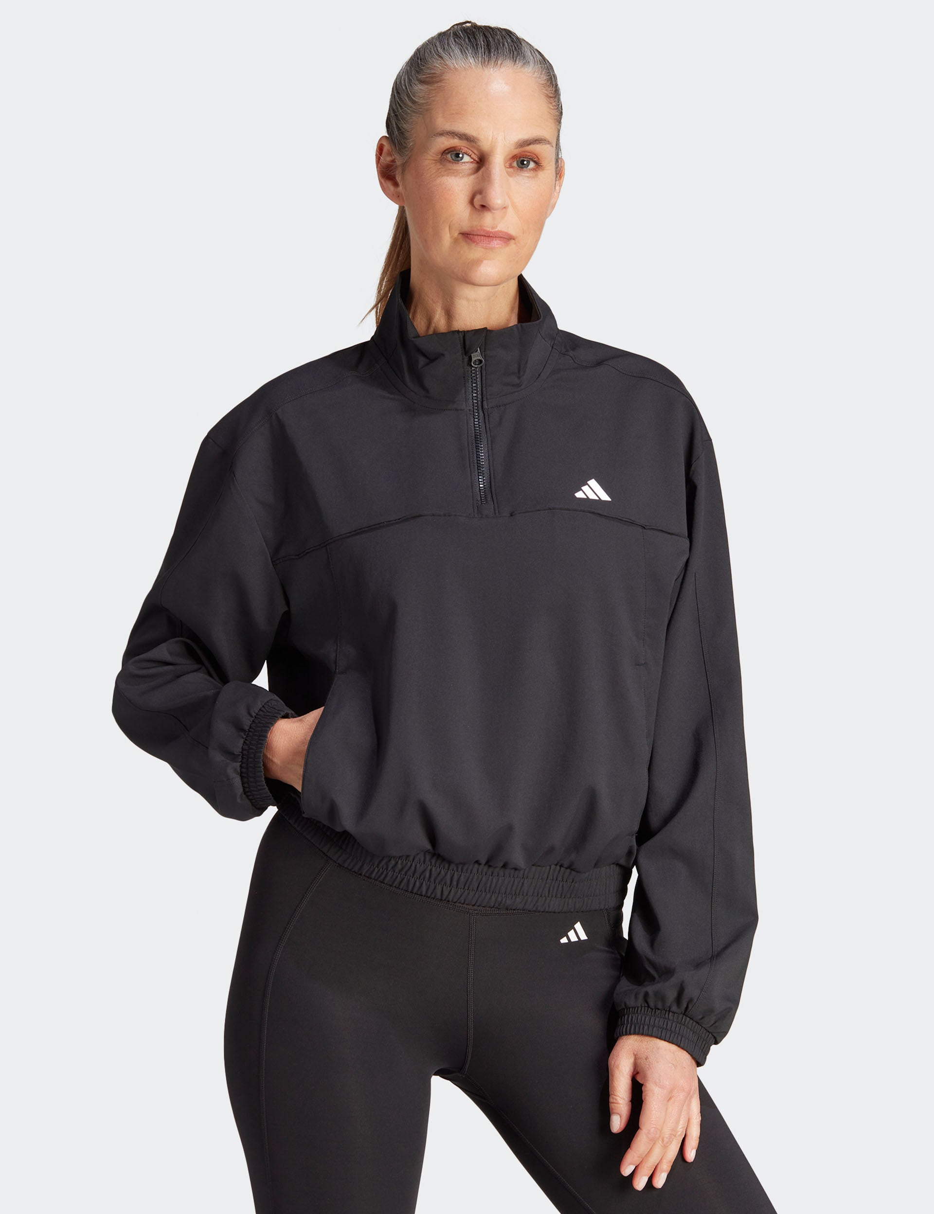 AEROREADY Train Essentials Woven Quarter Zip Track Jacket - Black/White - Lightweight Running & Gym Workout Jacket for Men