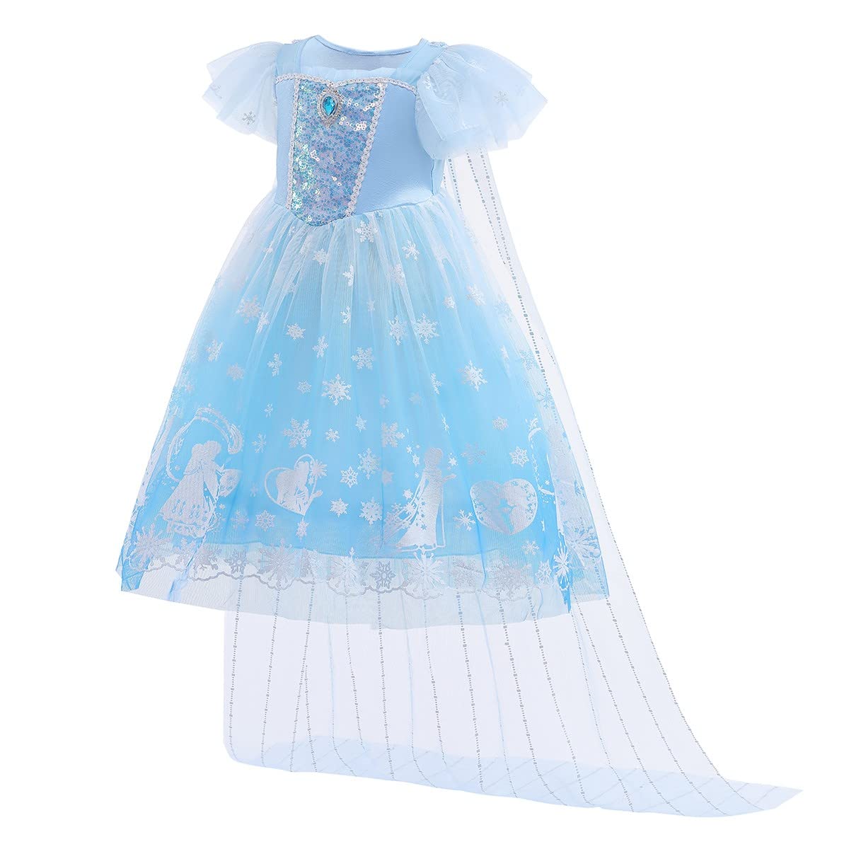 Frozen Elsa Costume for Girls - Sparkling Sequins Princess Dress for Halloween, Christmas, Birthday Party & Cosplay | Disney Inspired Ball Gown for Kids Dress Up & Special Occasions