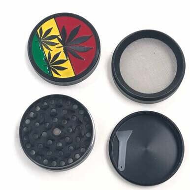Premium Arsenal Trigon Rasta Leaf 55mm 4-Piece Herb Grinder - Durable Metal Weed Grinder with Pollen Catcher for Smooth & Even Grinding - Perfect for Herbs, Spices, and Tobacco Use at Home or Travel