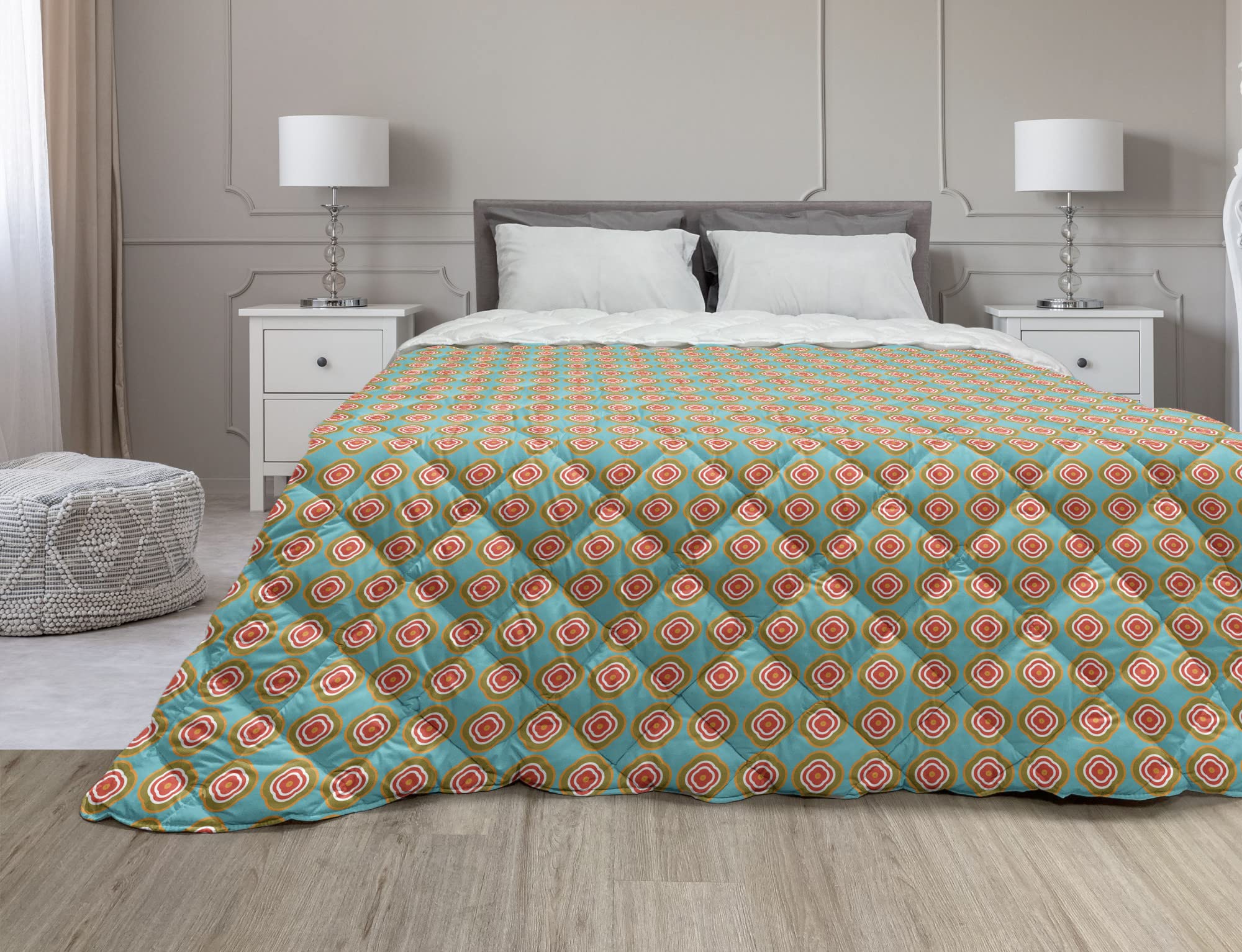Ambesonne Geometric Down Alternative Comforter - Floral Themed Colorful Abstract Art Vintage Style Microfiber Quilt | All Season Queen Size Bedding in Seafoam & Multicolor | Perfect for Master Bedroom, Guest Room & Dorm Decor