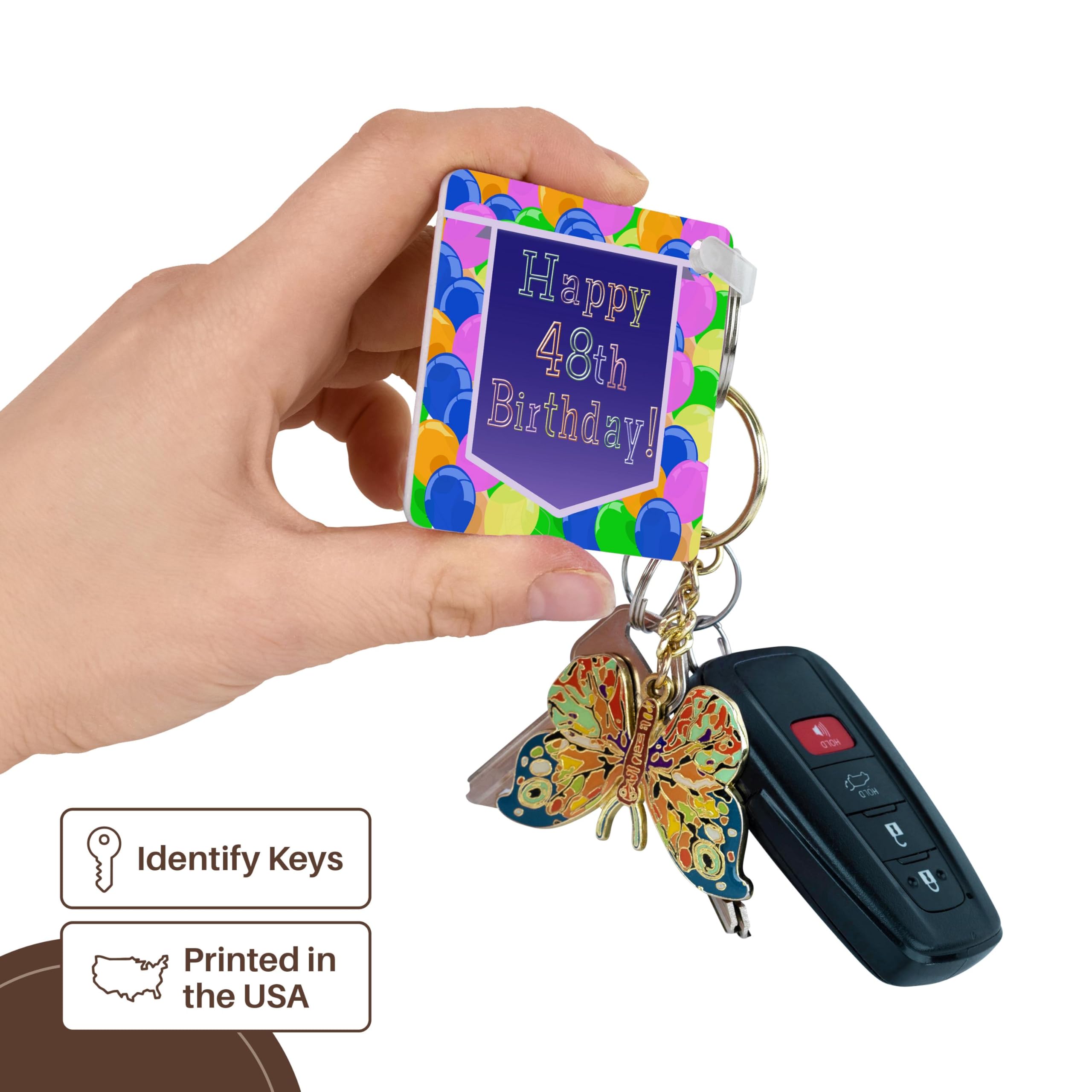 Happy 48th Birthday Purple Balloon Keychain with Banner - Perfect for Birthday Gifts, Party Decorations & Anniversary Celebrations (kc-174830-1)