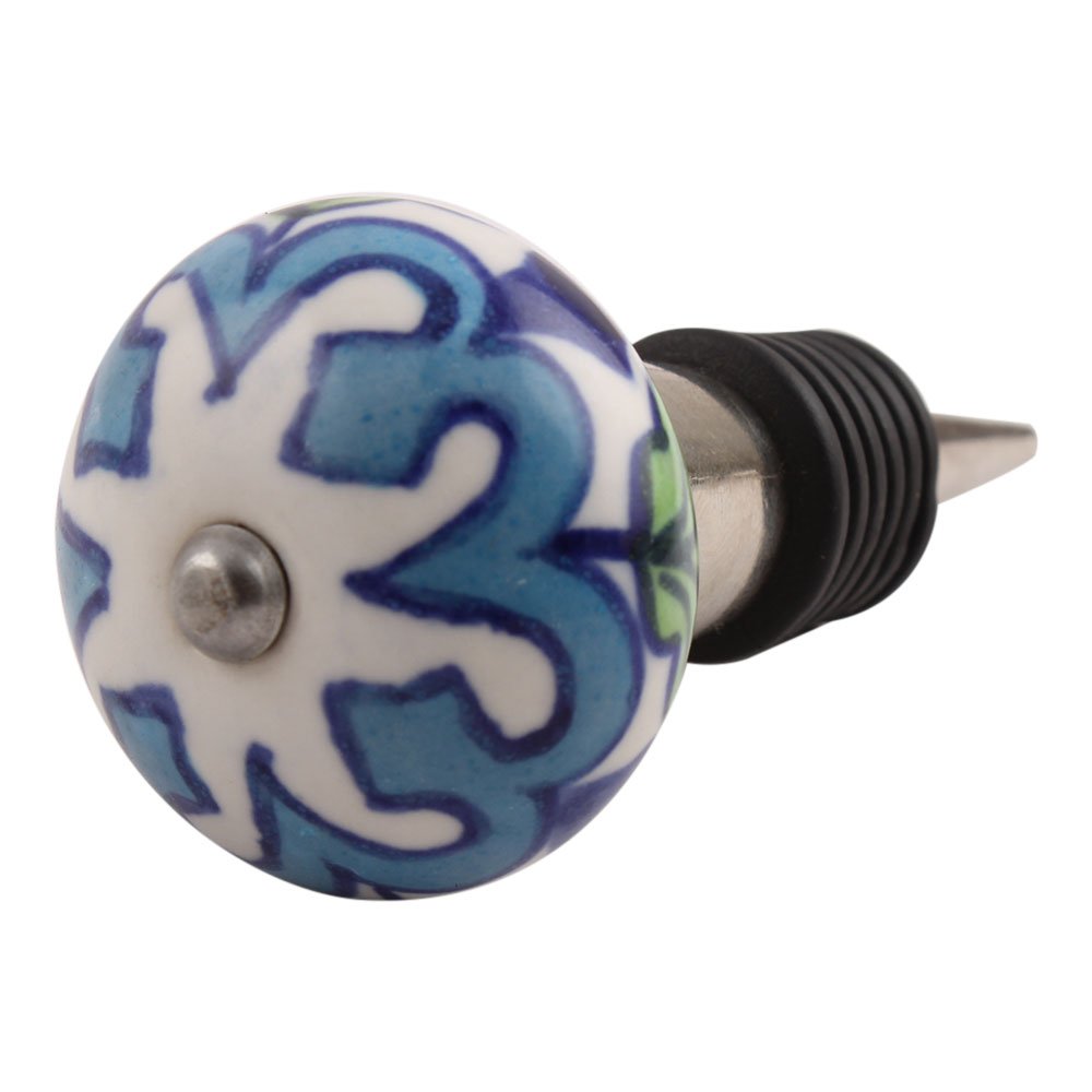 Premium Indian Ceramic Wine Stoppers - Handcrafted Floral Design Wine Bottle Corks [Set of 2, Cobalt Blue] - Perfect for Wine Storage, Gifts & Home Bar Decor