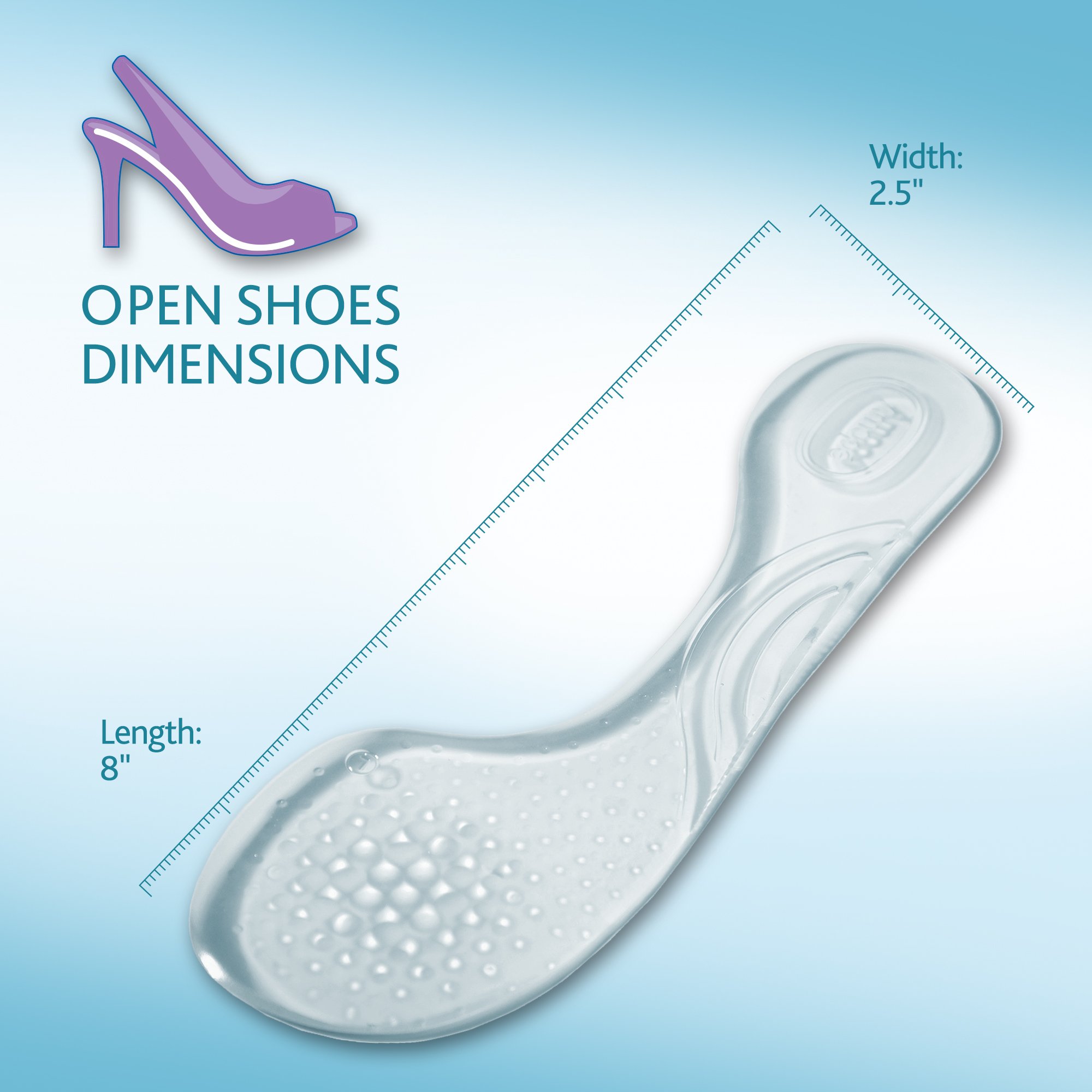 Amope GelActiv Open Shoes Insoles for Women - Cushioned Arch Support & Pain Relief - 1 Pair (Size 5-10) - Perfect for Sandals, Flip Flops & Summer Footwear Comfort