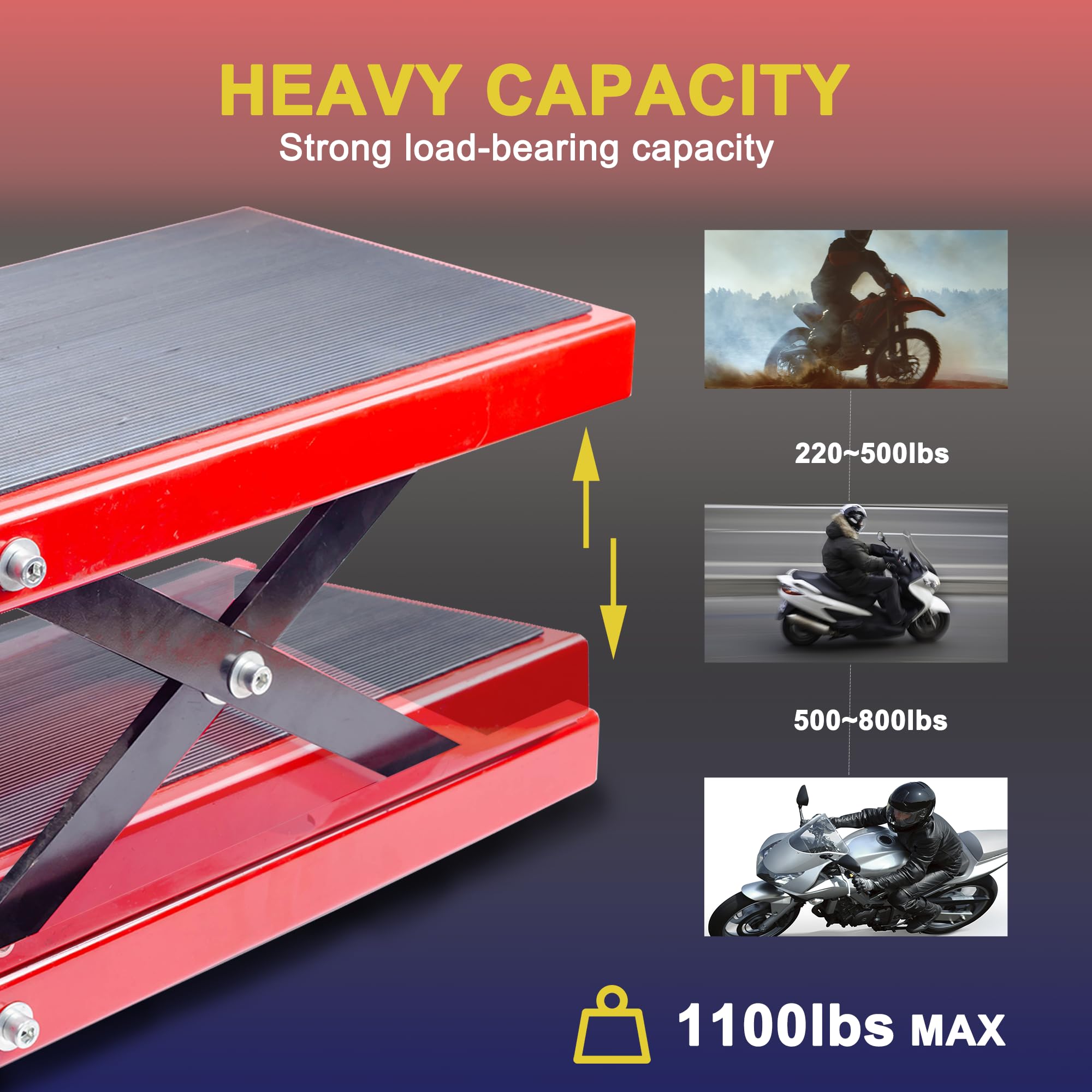 Heavy-Duty Motorcycle Scissor Jack - 1100lb Capacity for Street & Cruiser Bikes - Garage & Workshop Use
