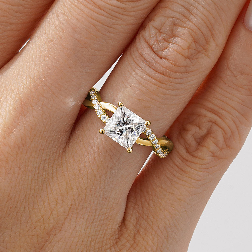 Twisted Band Princess Cut Moissanite Engagement Ring - 14K White Gold Vintage Wedding Ring for Women - Perfect for Proposals, Anniversaries & Romantic Occasions