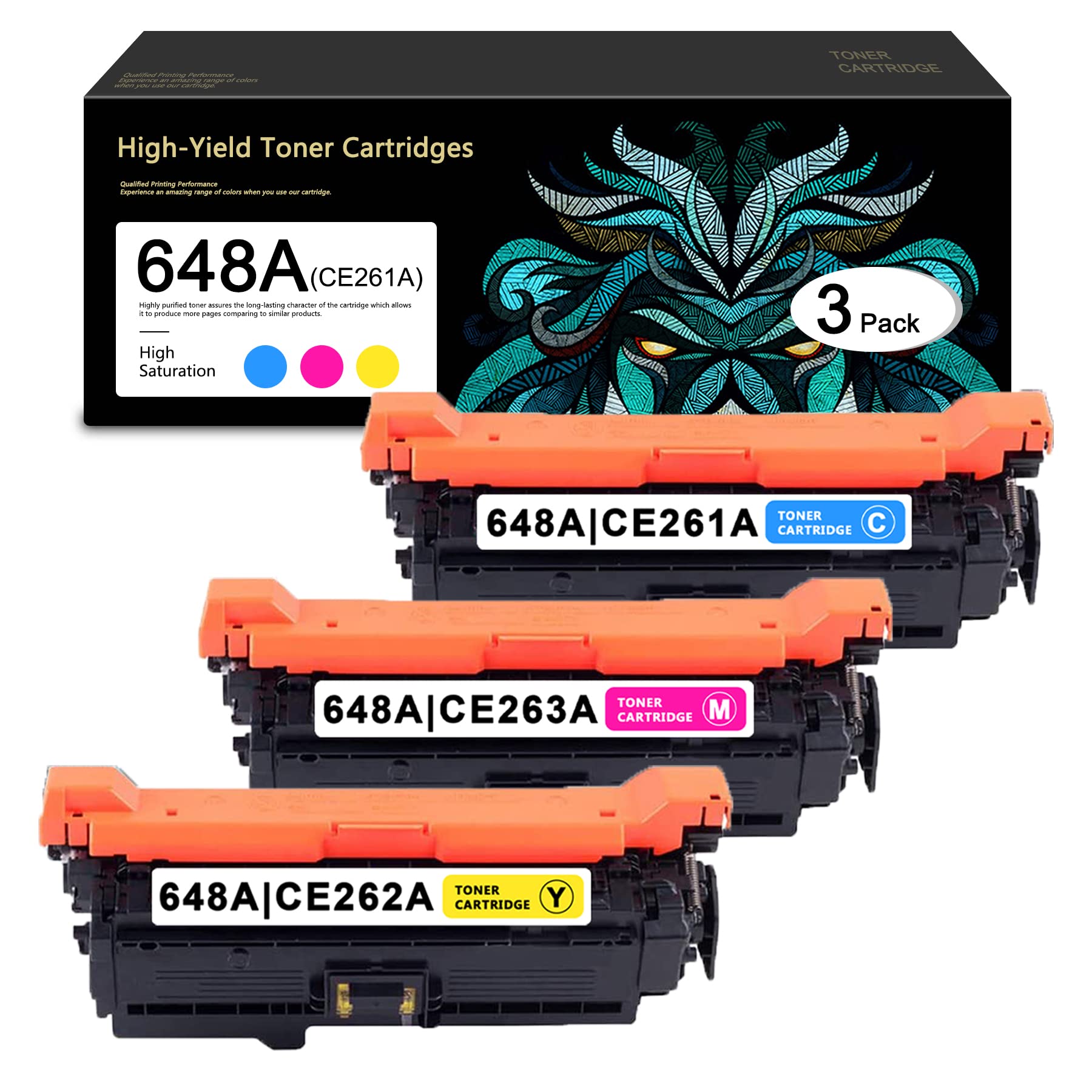 HP CP4025dn CP4525xh CM4540 MFP Compatible 3-Pack 648A (1C+1M+1Y) Toner Cartridge Replacement for HP Enterprise Printers | High-Yield Printing for Office & Business Use