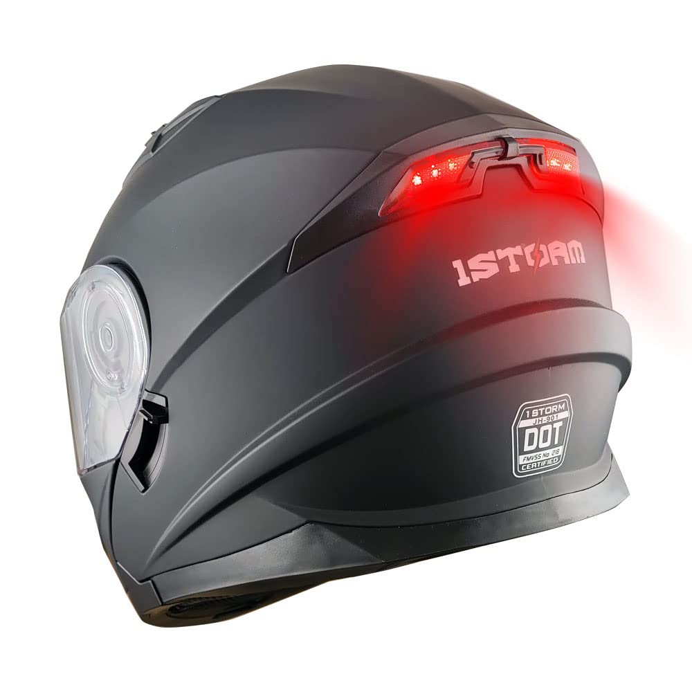 1Storm Modular Full Face Motorcycle Helmet with Dual Visor Sun Shield & LED Tail Light - Bluetooth Compatible (Matte Black) - Ideal for Commuting, Touring & Adventure Riding