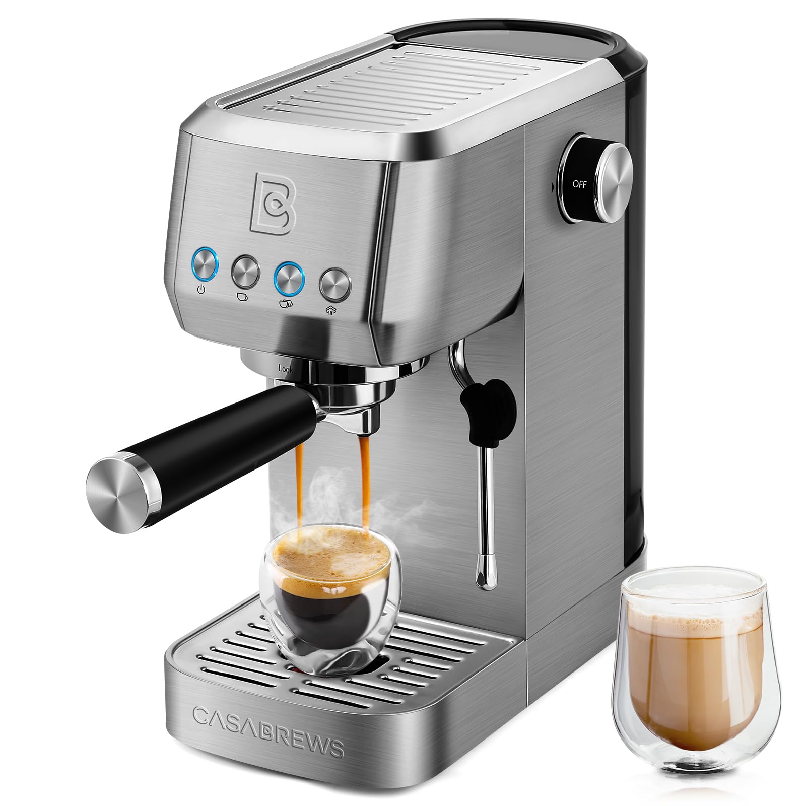 CASABREWS 20 Bar Espresso Machine with Milk Frother - Stainless Steel Coffee Maker for Cappuccino & Latte - 49oz Large Water Tank - Perfect for Home, Office & Coffee Shops