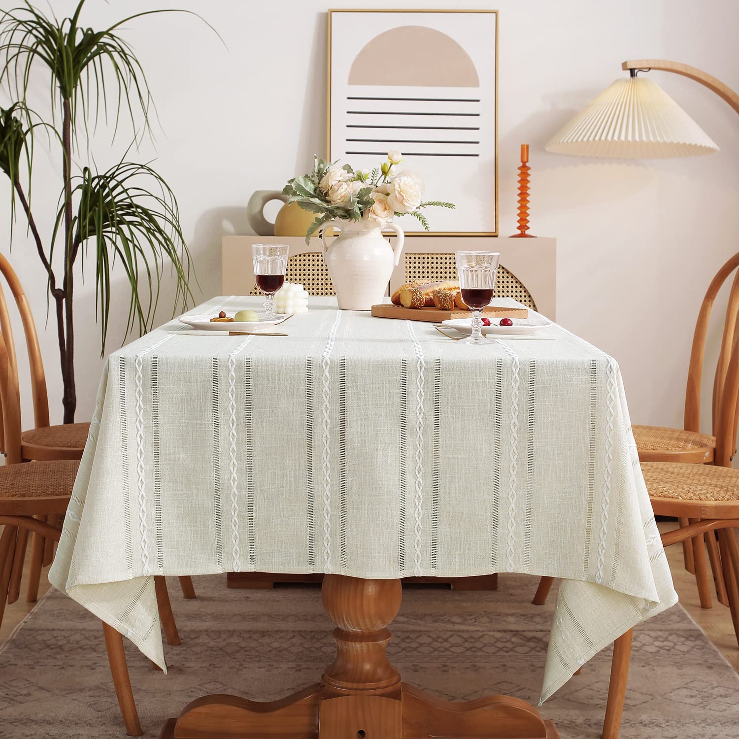 Farmhouse Style Linen Tablecloth 54x72 Inches - Wrinkle Resistant, Washable Dining Table Cover for Small Rectangle Tables | Hemstitch Ivory Design | Perfect for Dinner Parties, Holiday Gatherings & Everyday Dining