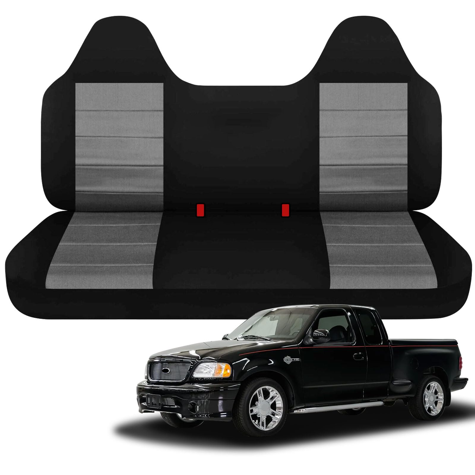 Custom-Fit Front Bench Seat Cover with Molded Headrests for 1999-2004 Ford F-150 Pickup Truck | Knitted Fabric & Soft Foam Lining | Breathable Airmesh Design | Perfect for Road Trips, Work Commutes & Off-Road Adventures