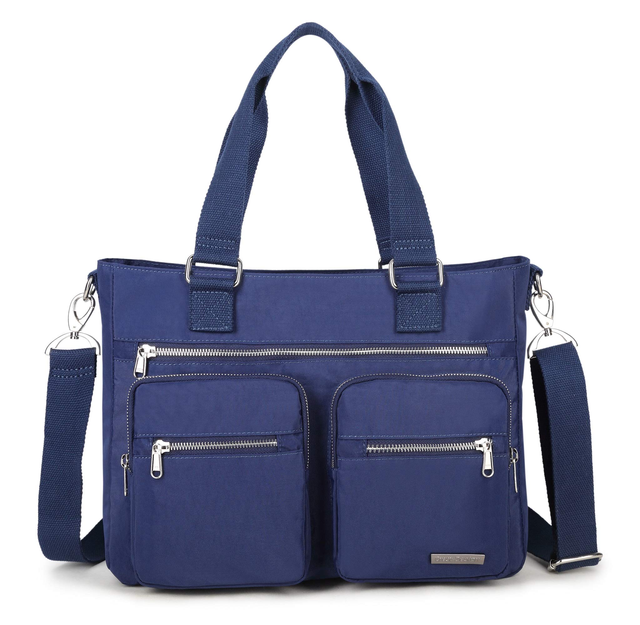 Crest Design Nylon Laptop Shoulder Bag for Women - Lightweight Work Tote Organizer with Multiple Pockets for Teacher, Nurse, Office, Travel & Daily Commute | Perfect for Business, School & Professional Use