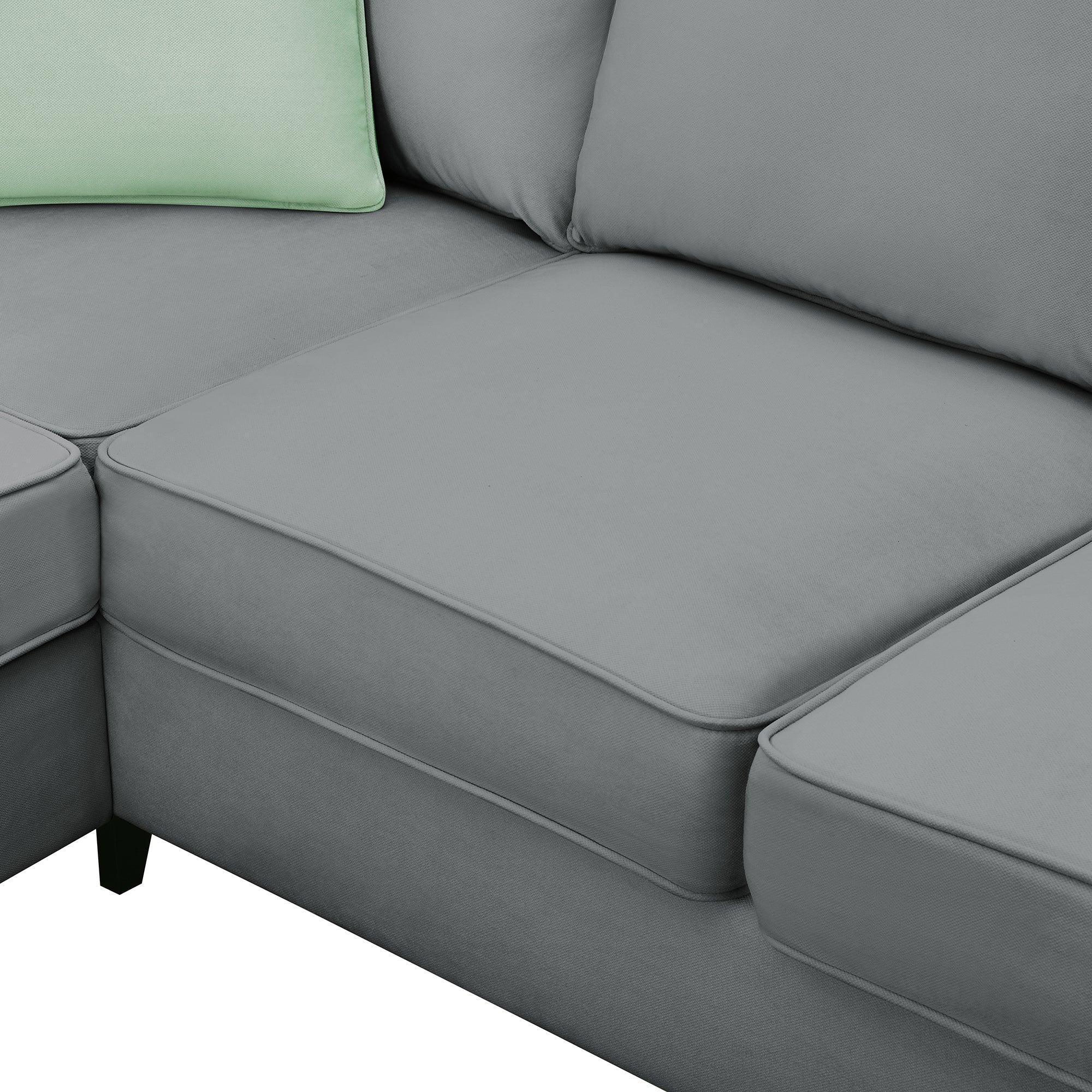 7-Seater Modular L-Shaped Sectional Sofa Set with Ottoman & 3 Pillows - 112x87 Inch Fabric Corner Couch for Living Room | Perfect for Family Gatherings & Home Theater Setup