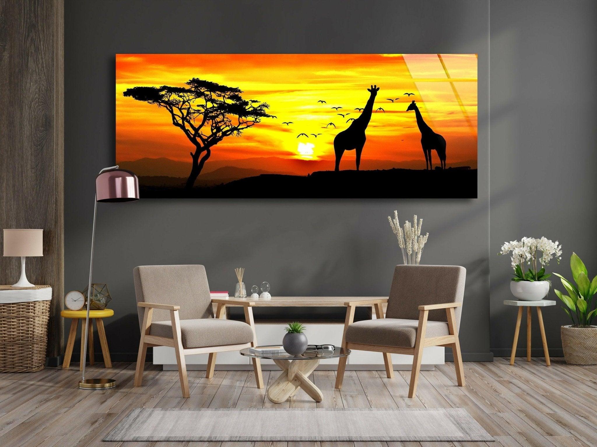 African Sunset Postcard Glass Wall Art - Stunning Handmade Home Decor for Living Room, Bedroom & Office - Perfect Gift for Nature Lovers