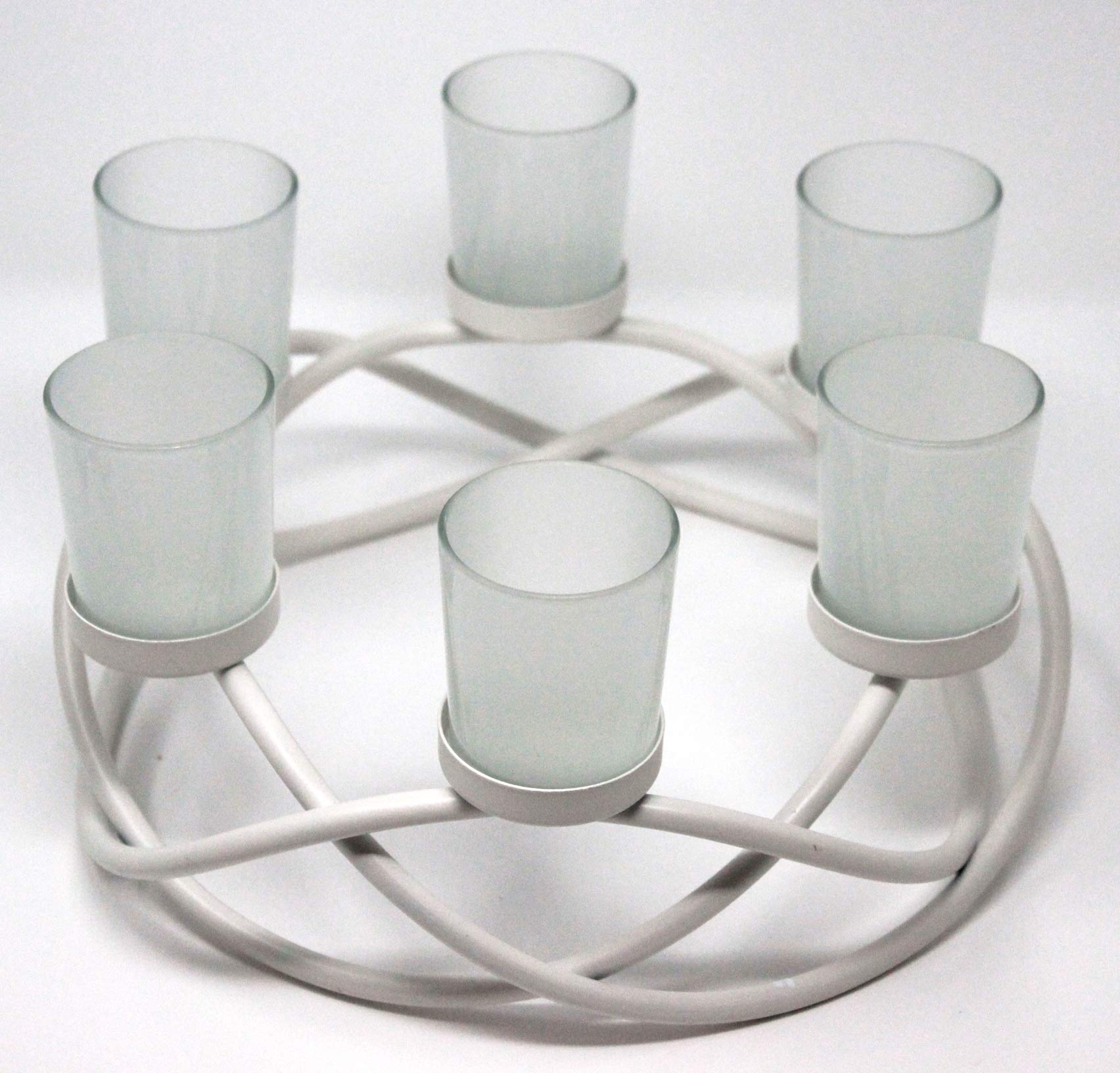 Seraphic Iron Round Table Centerpiece with 6 Clear Glass Votive Tealight Holders - Elegant Candle Holder for Weddings, Outdoor Patio, Kitchen, Dining Room & Coffee Tables - Perfect for Romantic Dinners, Holiday Decor & Home Ambiance