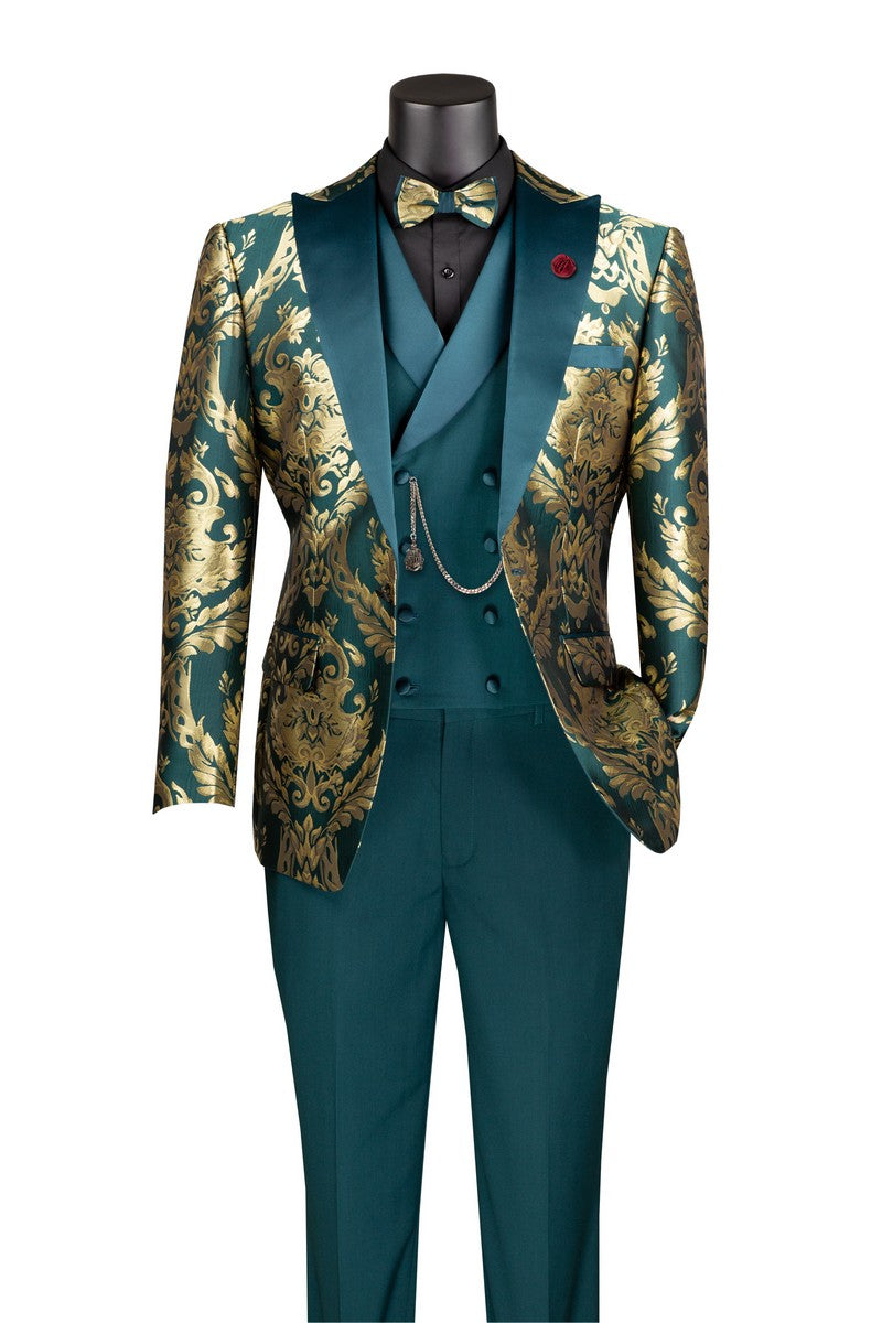 Modern Fit 3-Piece Men's Suit Set with Matching Emerald Bow Tie | Formal Wedding, Business & Special Occasion Attire