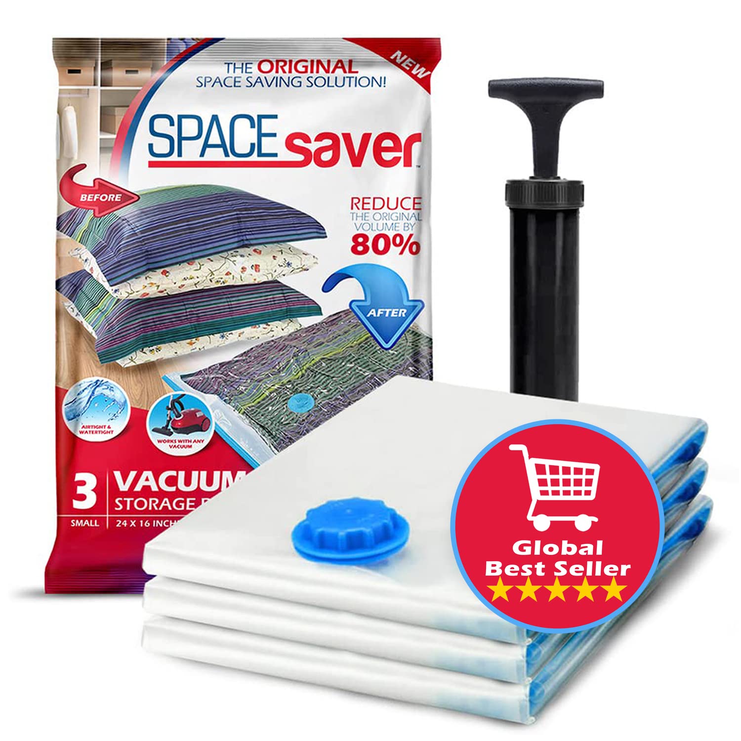 Spacesaver Vacuum Storage Bags (3-Pack Small) - Save 80% Closet Space | Vacuum Sealer Bags for Comforters, Blankets, Bedding & Clothes | Space Saving Compression Bags for Travel, Seasonal Storage & Home Organization