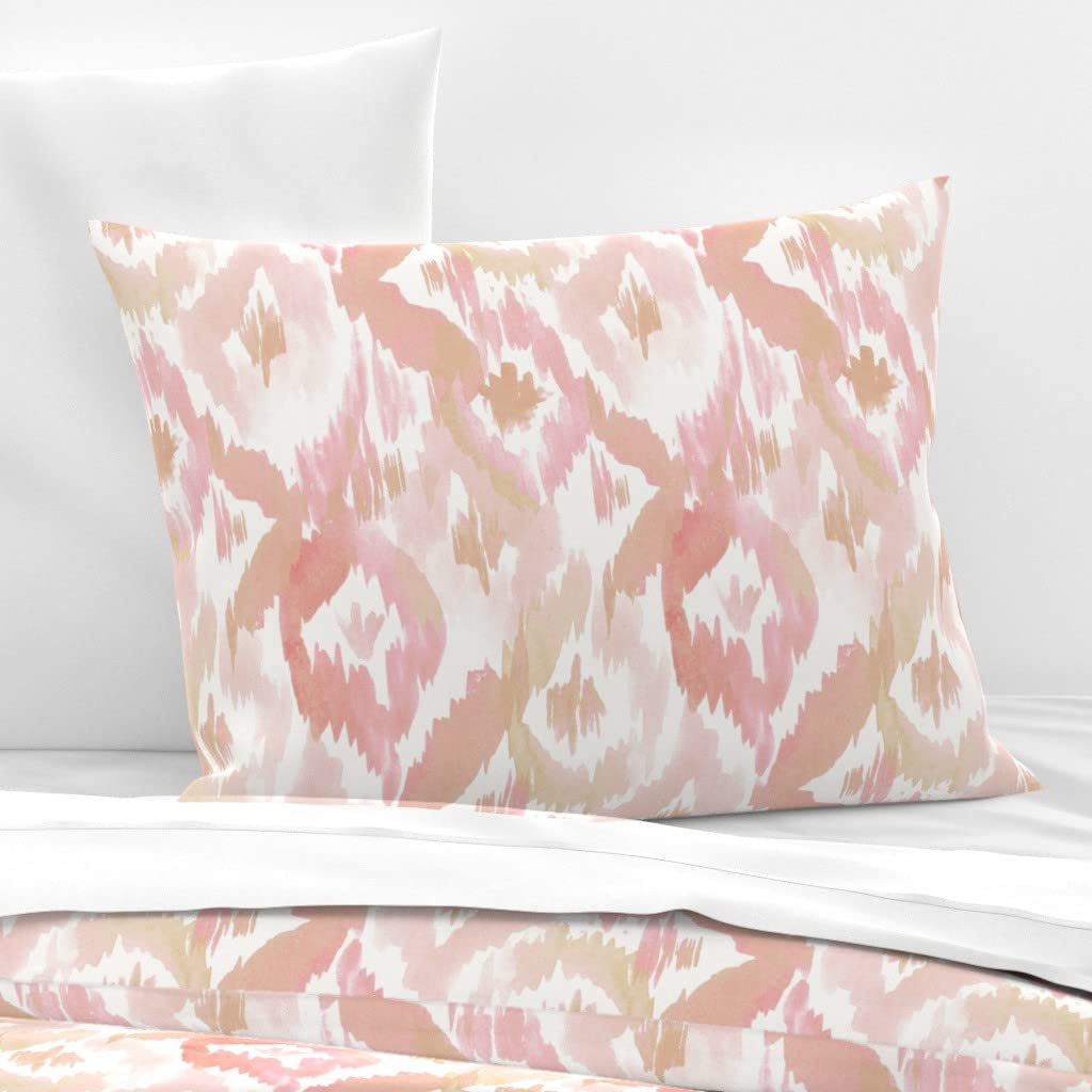 Spoonflower Cotton Sateen Standard Pillow Sham - Ikat Diamonds Blush Pink Geometric Pattern | Watercolor Nursery Print | Custom Bedding for Home Decor & Baby Room