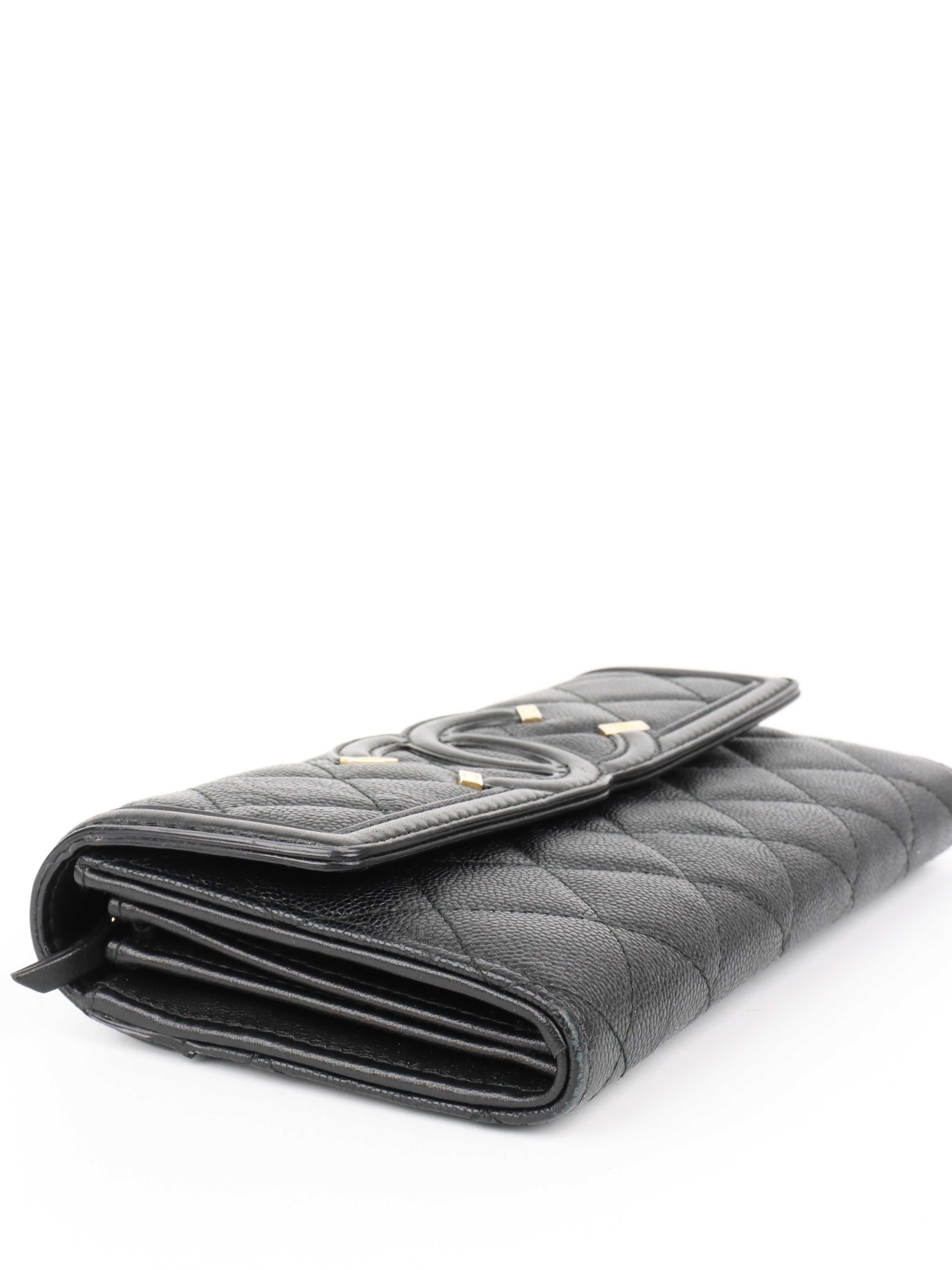 Chanel Black Caviar Leather Long Wallet for Women | Luxury Designer Clutch with Card Slots | Perfect for Everyday Use, Travel & Special Occasions