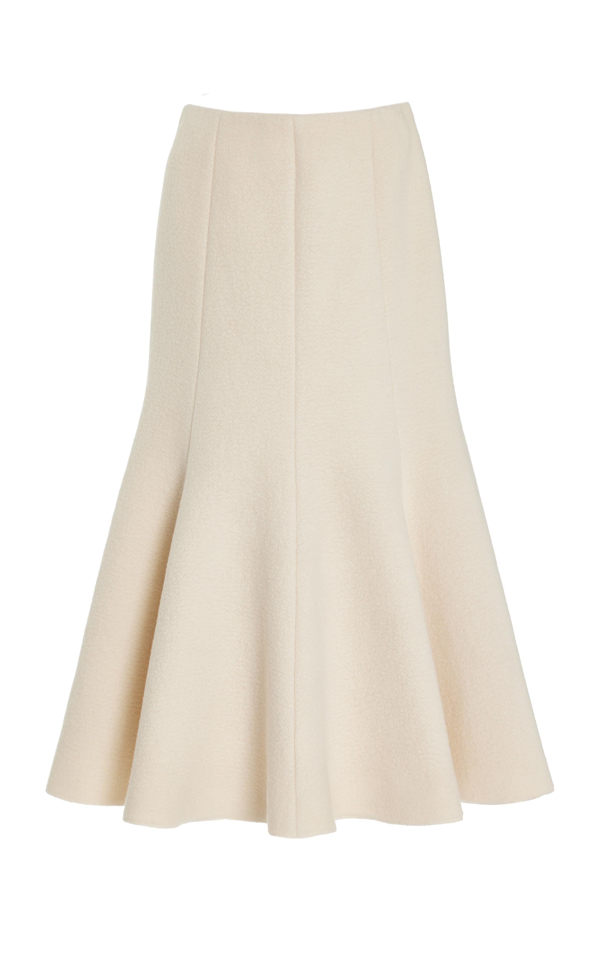 Amy Midi Skirt in Ivory - Double Face Recycled Cashmere Felt - Elegant & Sustainable Women's Skirt for Work, Date & Special Occasions