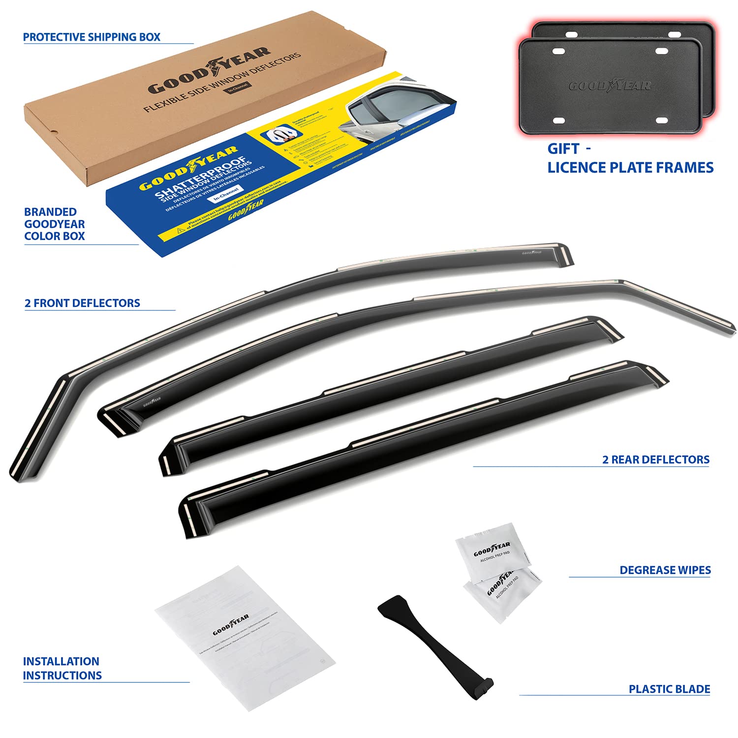 Goodyear Shatterproof In-Channel Window Deflectors for Chevy Silverado/Sierra 2500HD/3500HD 2020-2025 Crew Cab - 4pc Rain Guards & Vent Visors - Car Accessories for Weather Protection & Improved Airflow