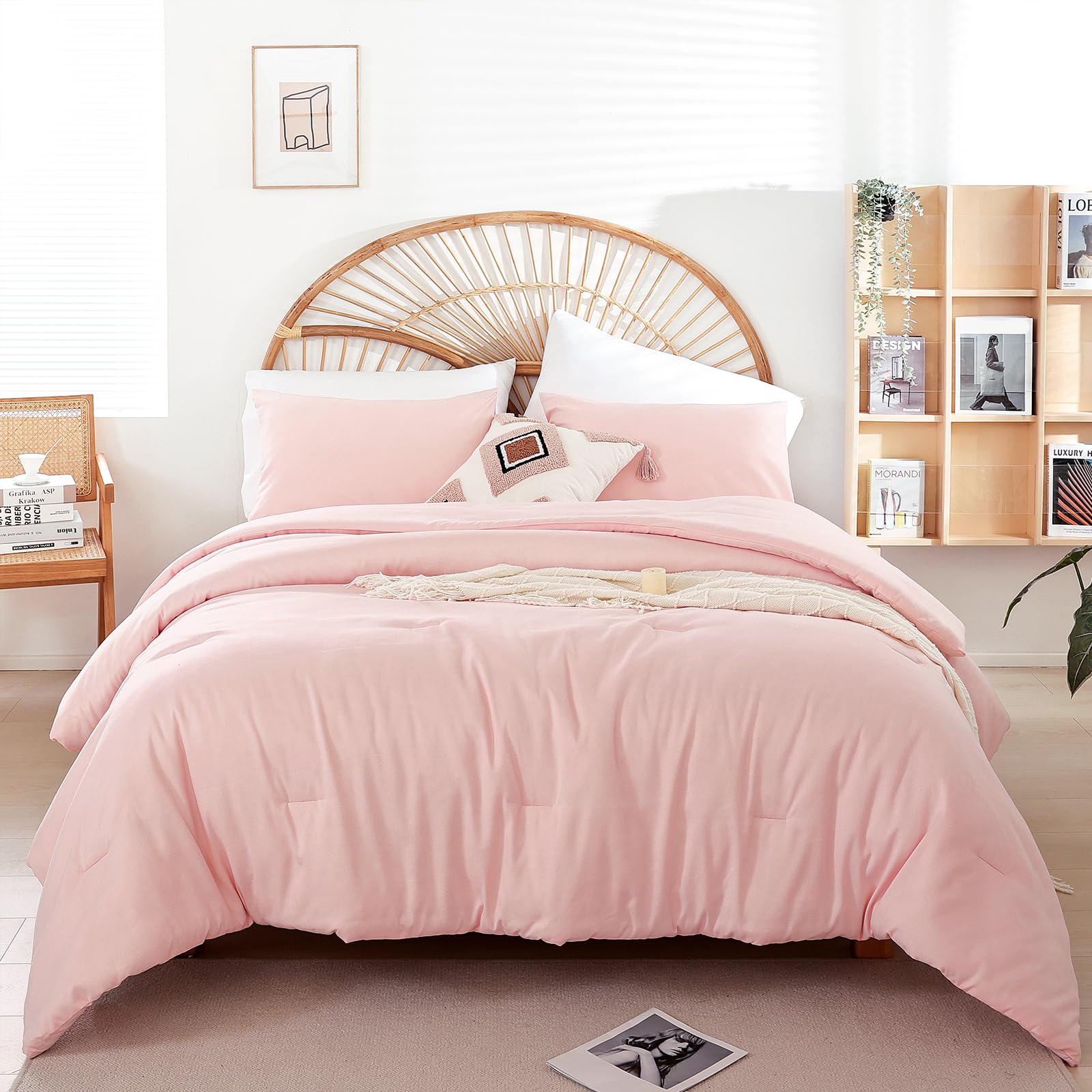 Queen Size Pink Comforter Set - Soft Microfiber All-Season Bedding for Women & Girls, Perfect for Modern Bedrooms