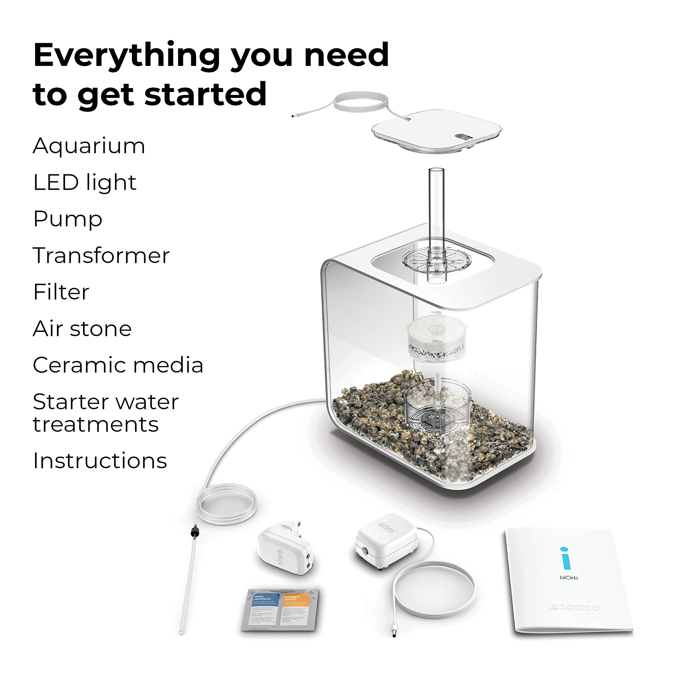 biOrb Flow 15 Acrylic 4-Gallon Aquarium with White LED Lights - Modern Compact Fish Tank for Tabletop or Desktop Display - Perfect for Home, Office, or Small Space Decor (White)