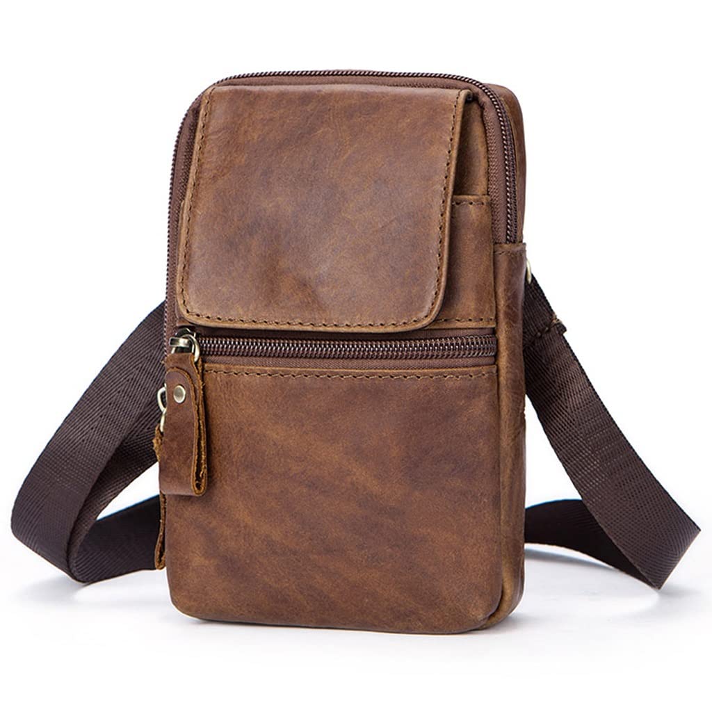 Genuine Leather Messenger Bag for Men - Small Waist Pack & Hip Bag - Durable Crossbody Pouch (Color A) - Perfect for Travel, Work & Everyday Use