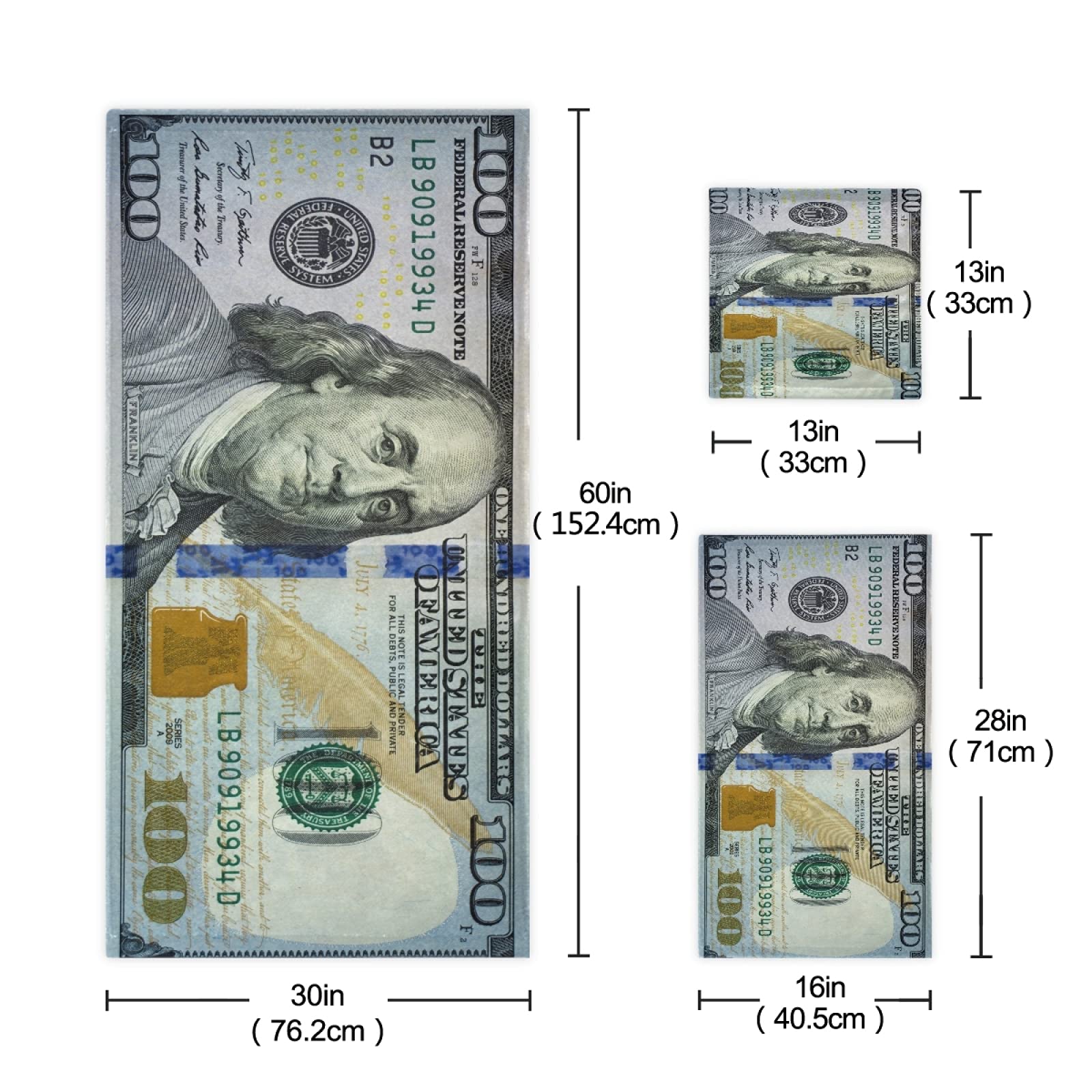 ALAZA 100 Dollar Bill Print Luxury Bath Towel Set - 3 Piece Decorative Set (1 Bath Towel, 1 Hand Towel, 1 Washcloth) - Ultra Soft & Absorbent for Bathroom, Hotel, Gym, Yoga & Spa - Perfect Gift for Money Lovers & Home Decor