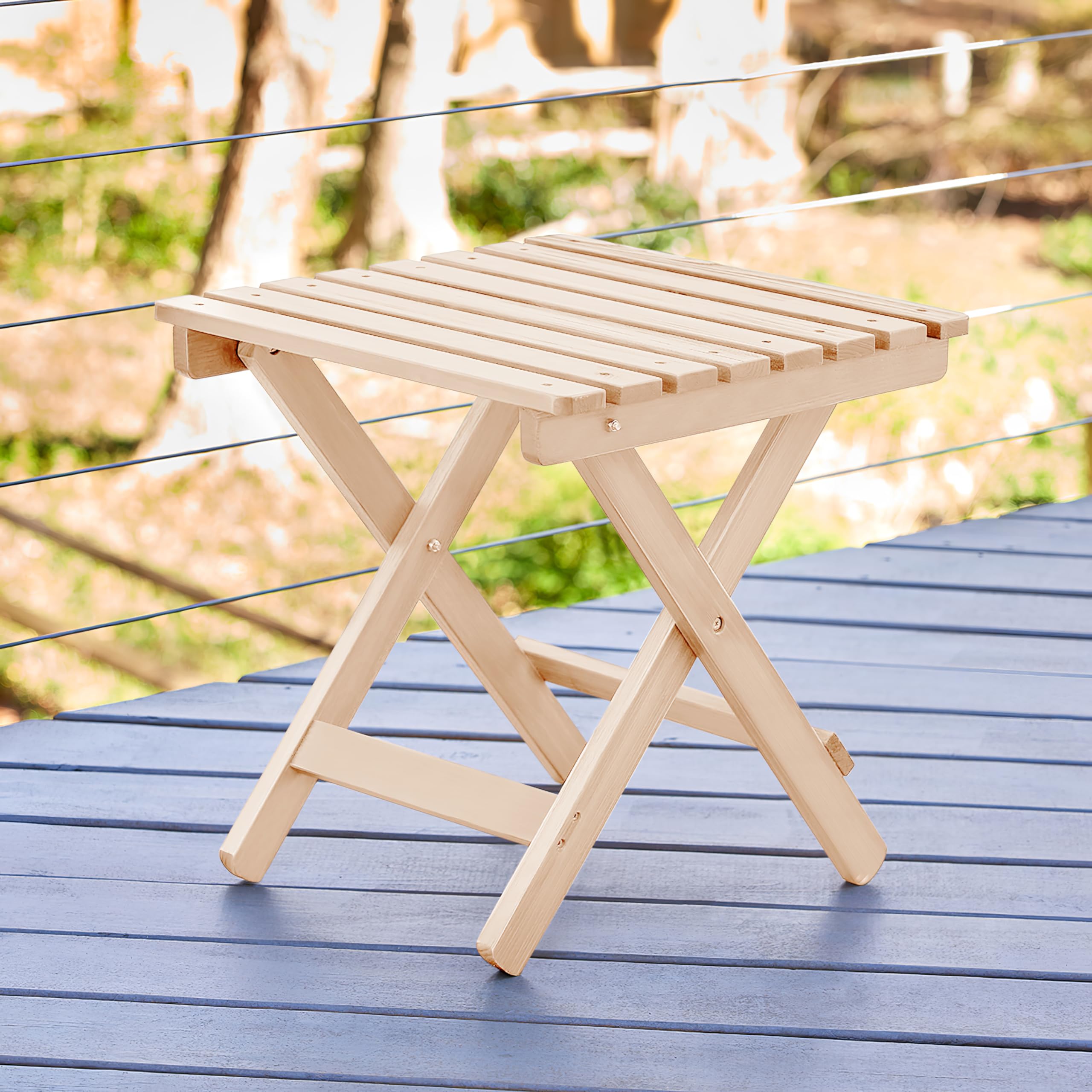Shine Company Solid Wood Square Folding Side Table - Natural Wood Outdoor Patio Table for Garden, Balcony, Deck, and Adirondack Chair Companion